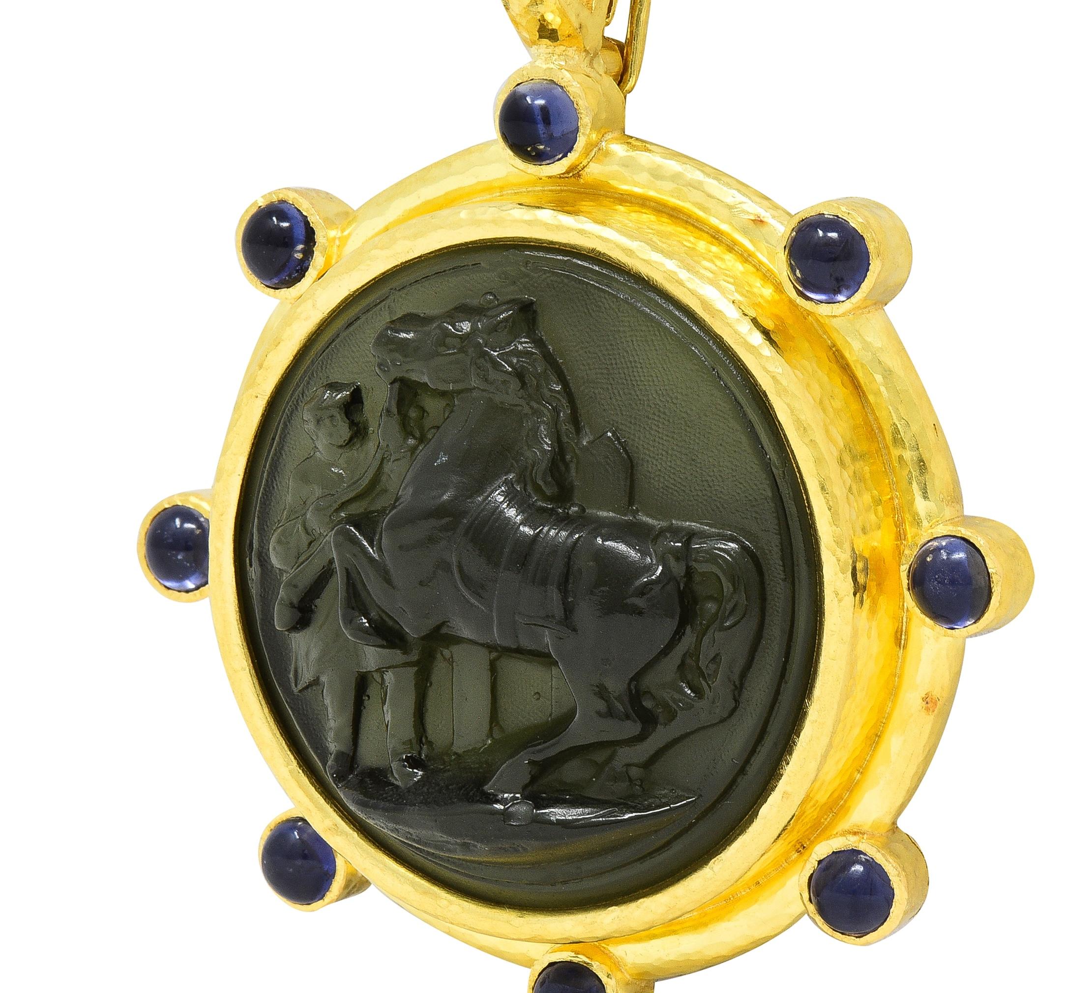 Elizabeth Locke Iolite Venetian Glass 19 Karat Yellow Gold Horse Cameo Pendant