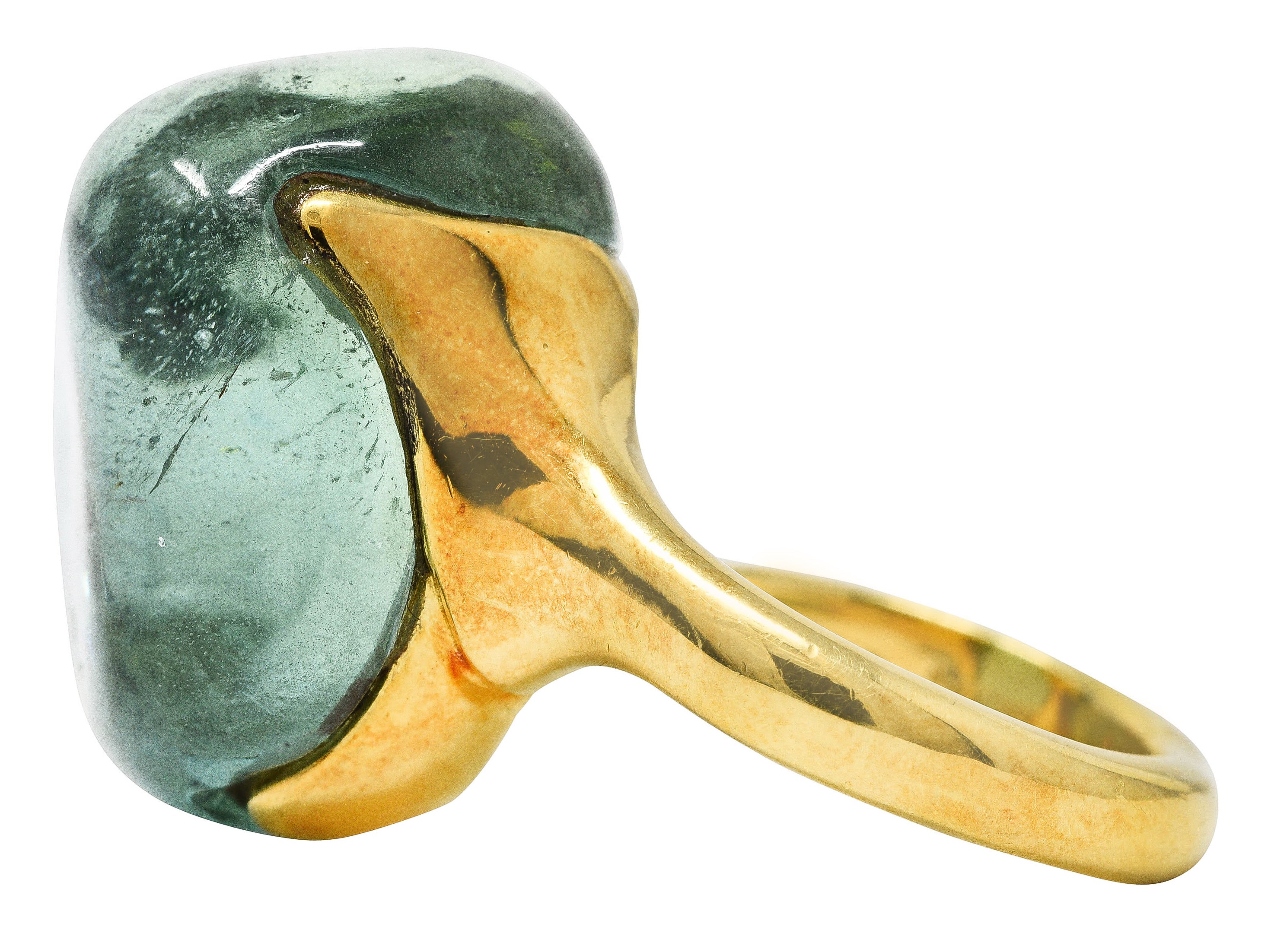 Nicholas Varney Tumbled Aquamarine 18 Karat Yellow Gold Pebble Gemstone Ring Wilson's Estate Jewelry