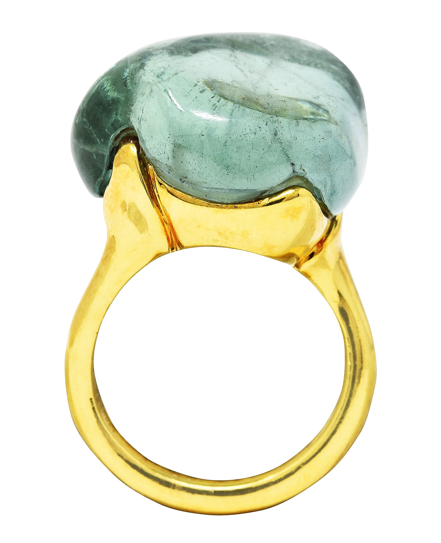 Nicholas Varney Tumbled Aquamarine 18 Karat Yellow Gold Pebble Gemstone Ring Wilson's Estate Jewelry