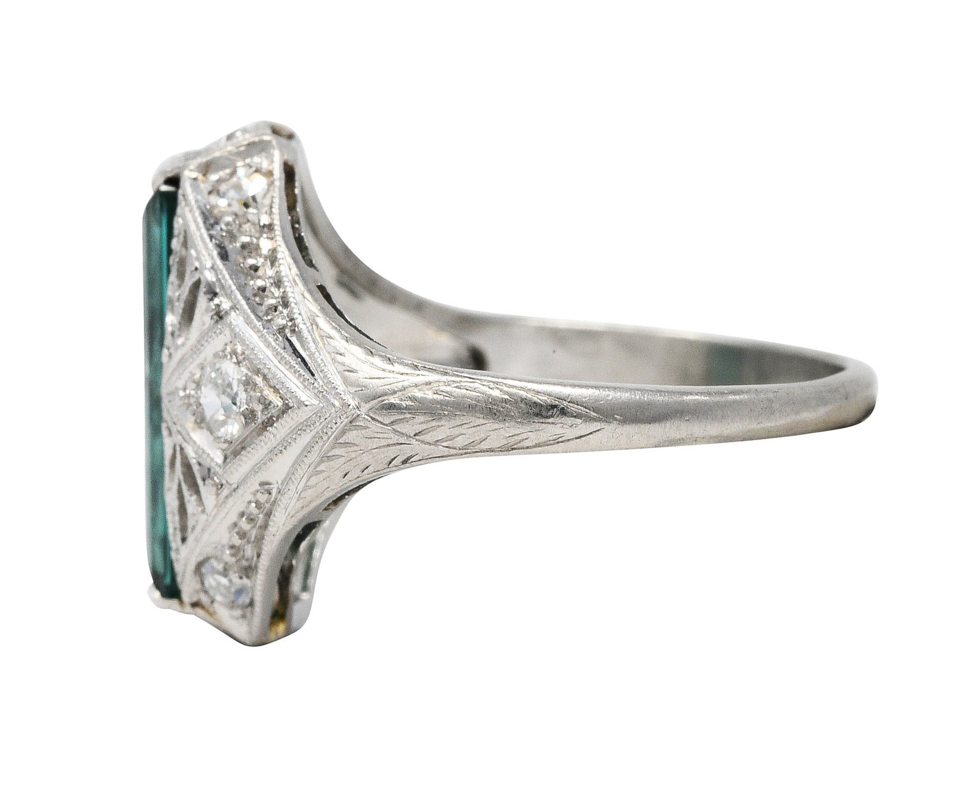 Art Deco Green Tourmaline Diamond Platinum Dinner RingRing - Wilson's Estate Jewelry