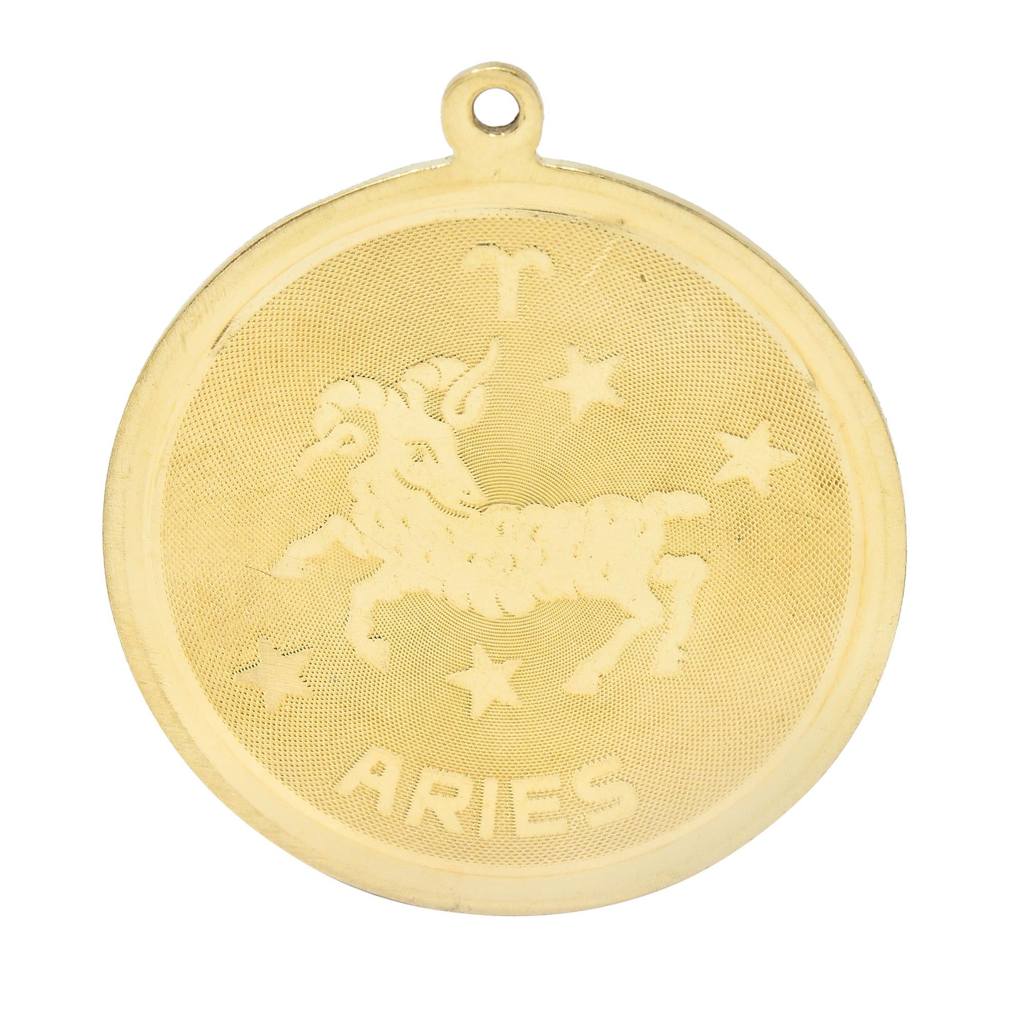 Vintage 14 Karat Yellow Gold Aries Zodiac Medallion Pendant Charm