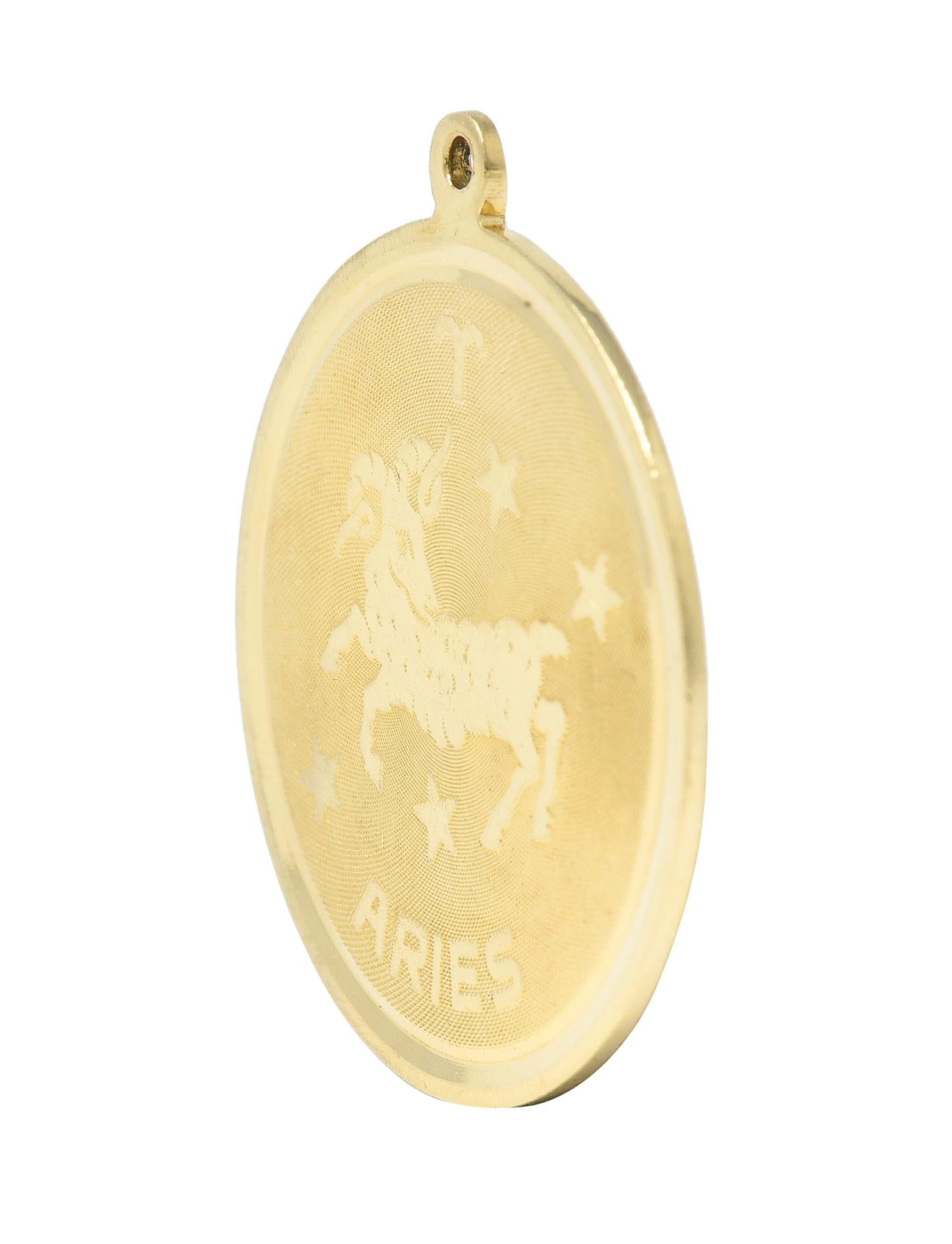 Vintage 14 Karat Yellow Gold Aries Zodiac Medallion Pendant Charm