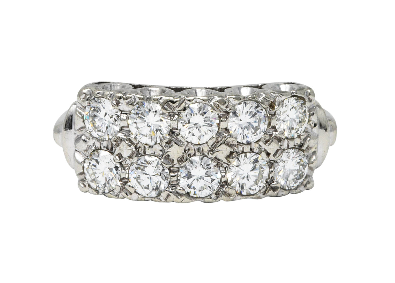 Retro 1.00 CTW Diamond 14 Karat White Gold Double Row Band RingRing - Wilson's Estate Jewelry