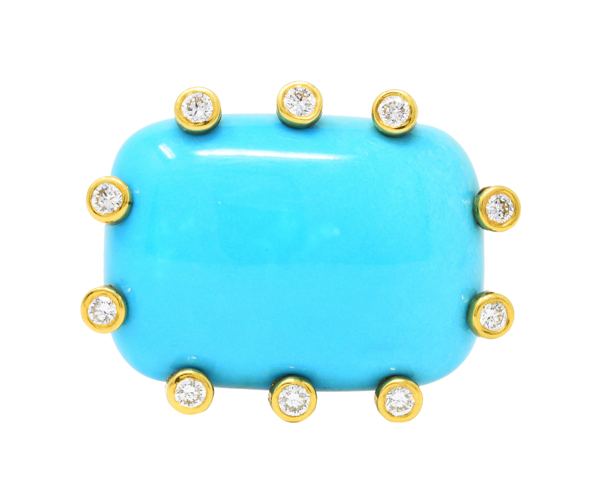 Modernist Turquoise Cabochon 0.30 CTW Diamond 18 Karat Gold RingRing - Wilson's Estate Jewelry