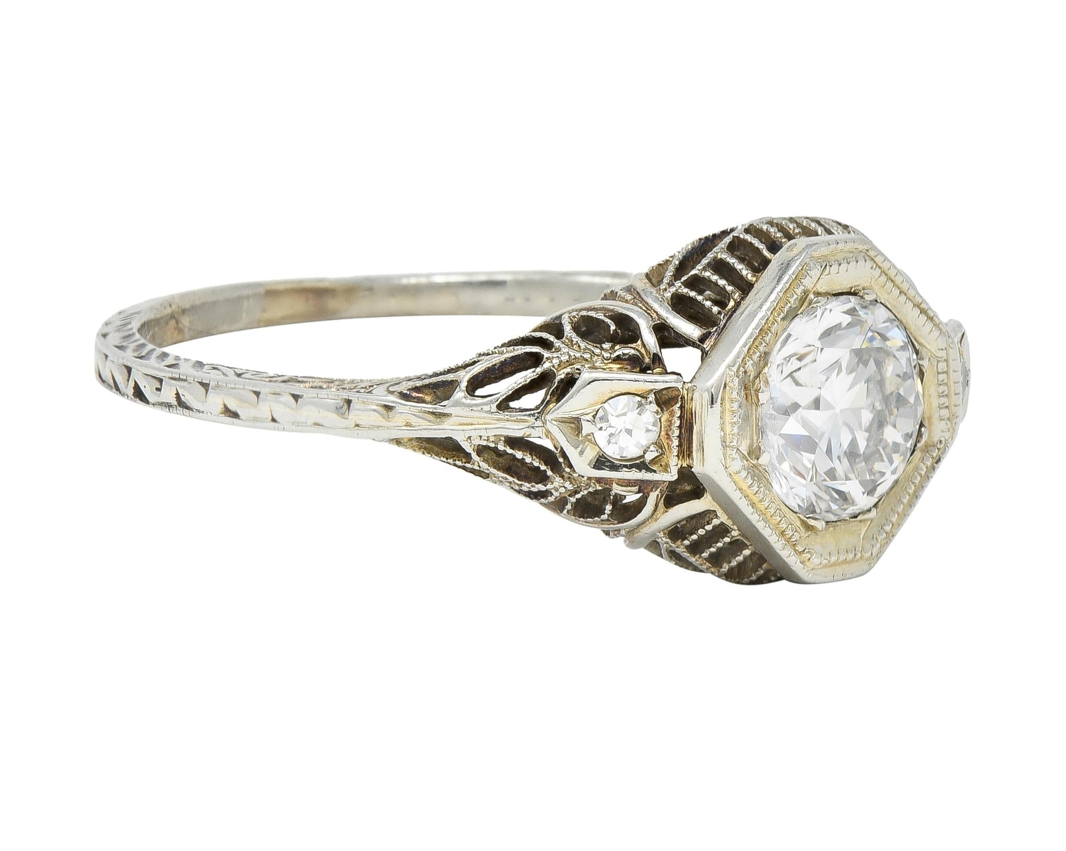 Edwardian 0.75 CTW Old European Cut Diamond 18 Karat White Gold Engagement Ring