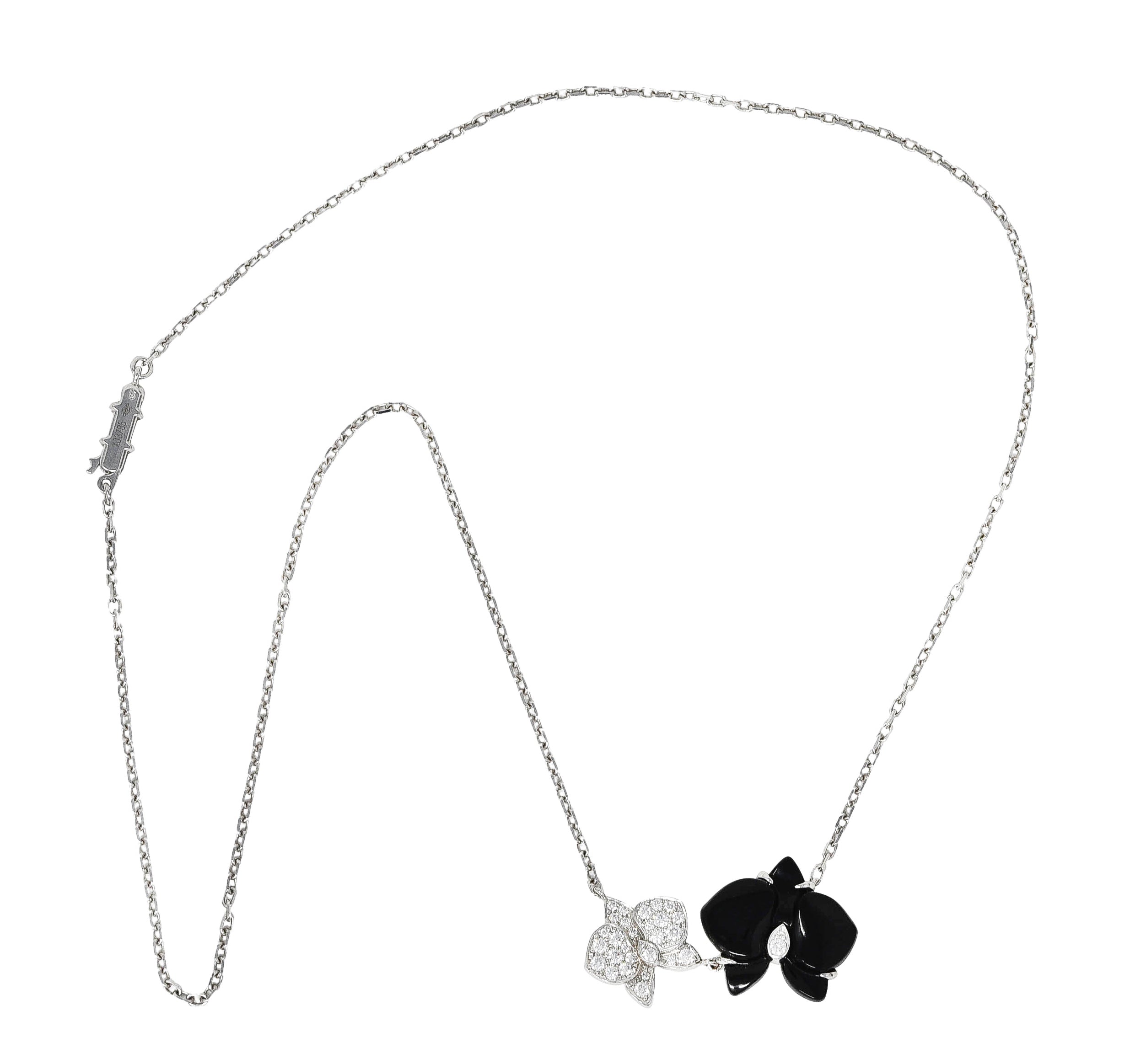 Cartier French Pave Diamond 18 Karat White Gold Caresse d'Orchidèes Flower Station Necklace Wilson's Estate Jewelry