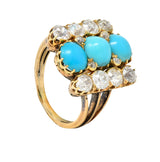 Victorian 2.01 CTW Diamond Turquoise 18 Karat Yellow Gold Antique Dinner Ring