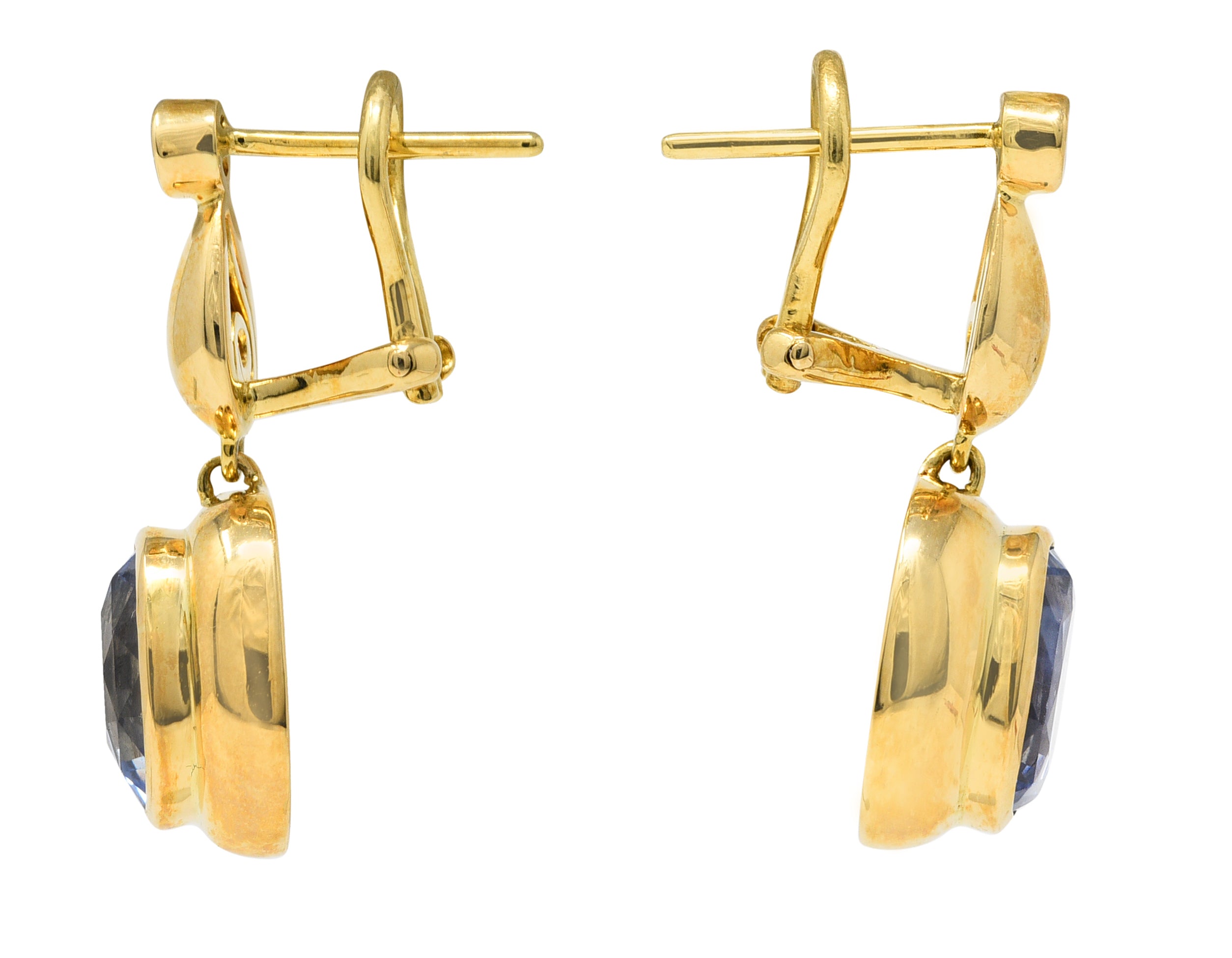 Contemporary 6.86 CTW Blue Sapphire Diamond 18 Karat Yellow Gold Drop Earrings Wilson's Estate Jewelry