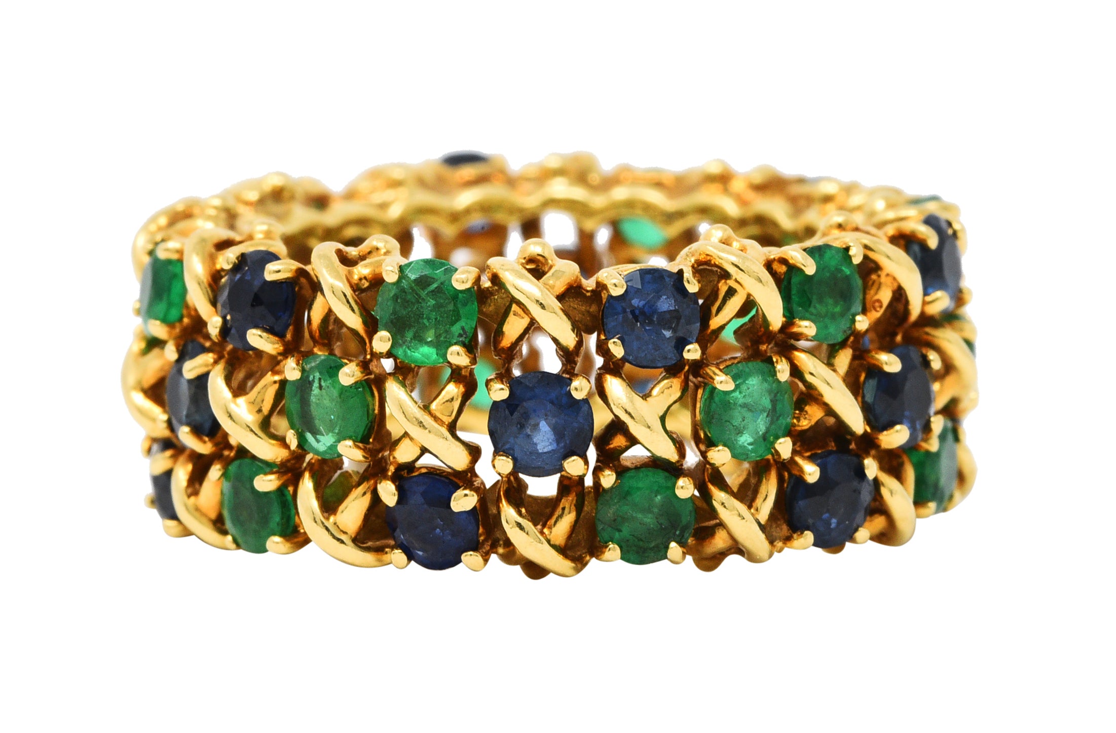 Tiffany & Co. 4.70 CTW Emerald Sapphire 18 Karat Gold Woven X Band RingRing - Wilson's Estate Jewelry