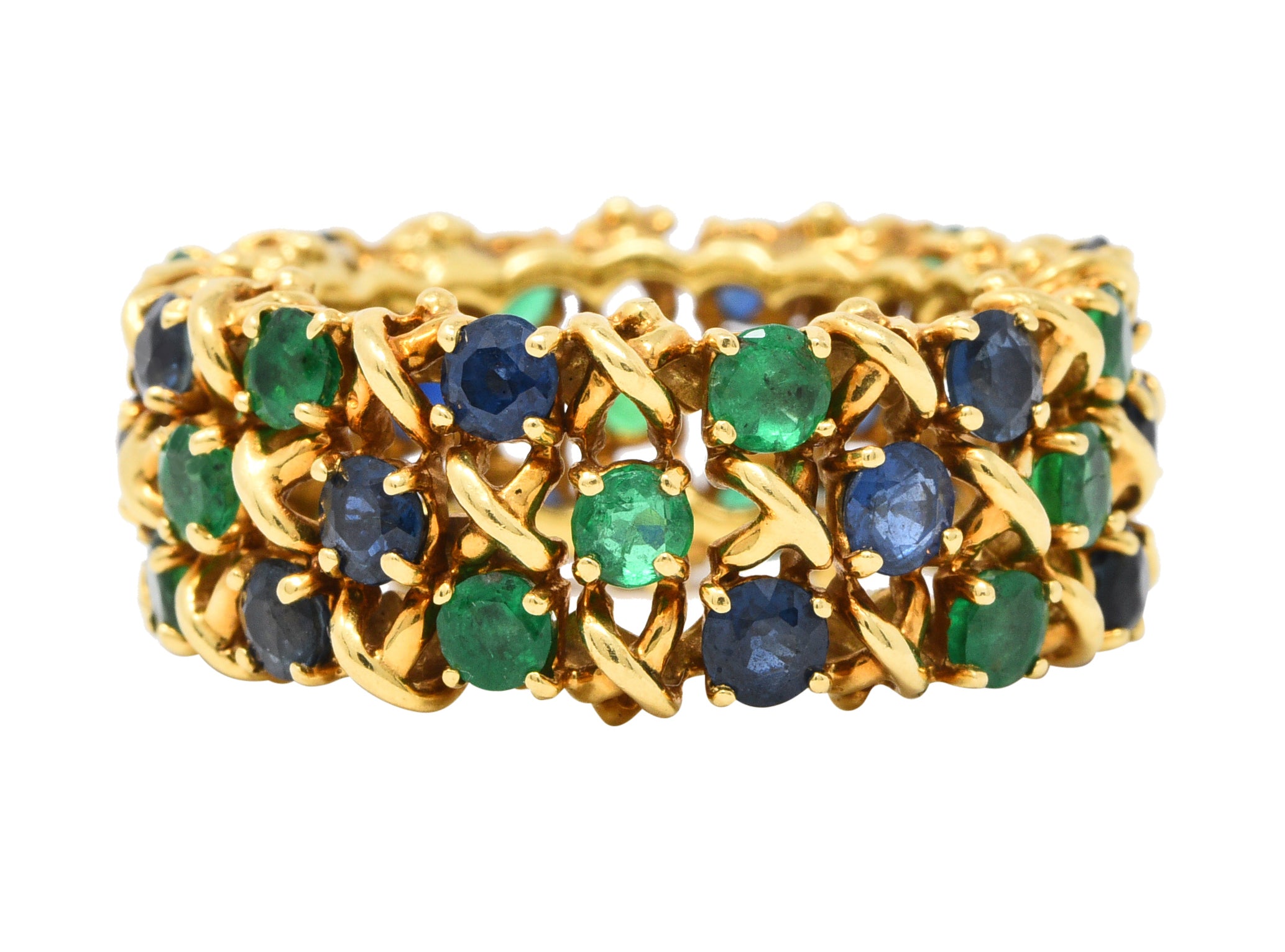 Tiffany & Co. 4.70 CTW Emerald Sapphire 18 Karat Gold Woven X Band RingRing - Wilson's Estate Jewelry