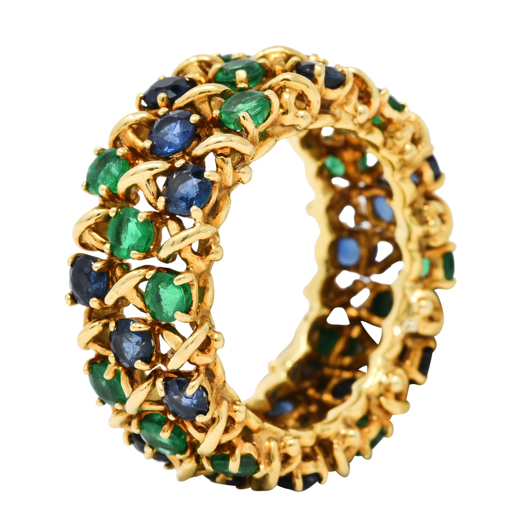 Tiffany & Co. 4.70 CTW Emerald Sapphire 18 Karat Gold Woven X Band RingRing - Wilson's Estate Jewelry