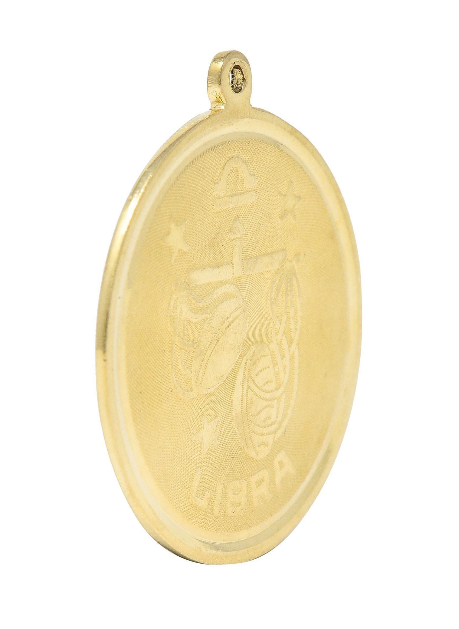 Vintage 14 Karat Yellow Gold Libra Zodiac Medallion Pendant Charm