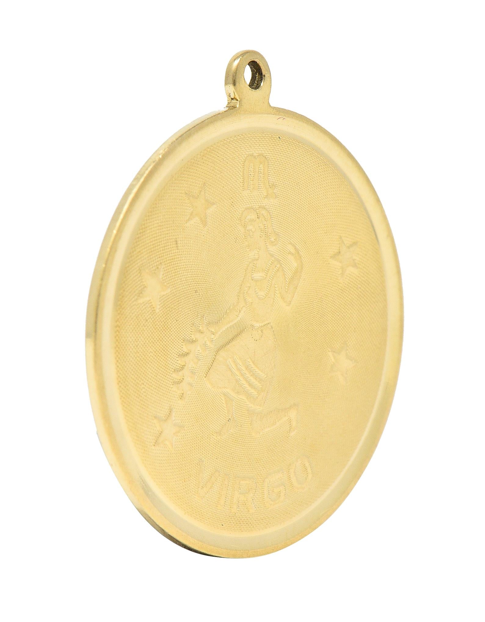 Vintage 14 Karat Yellow Gold Virgo Zodiac Medallion Pendant Charm