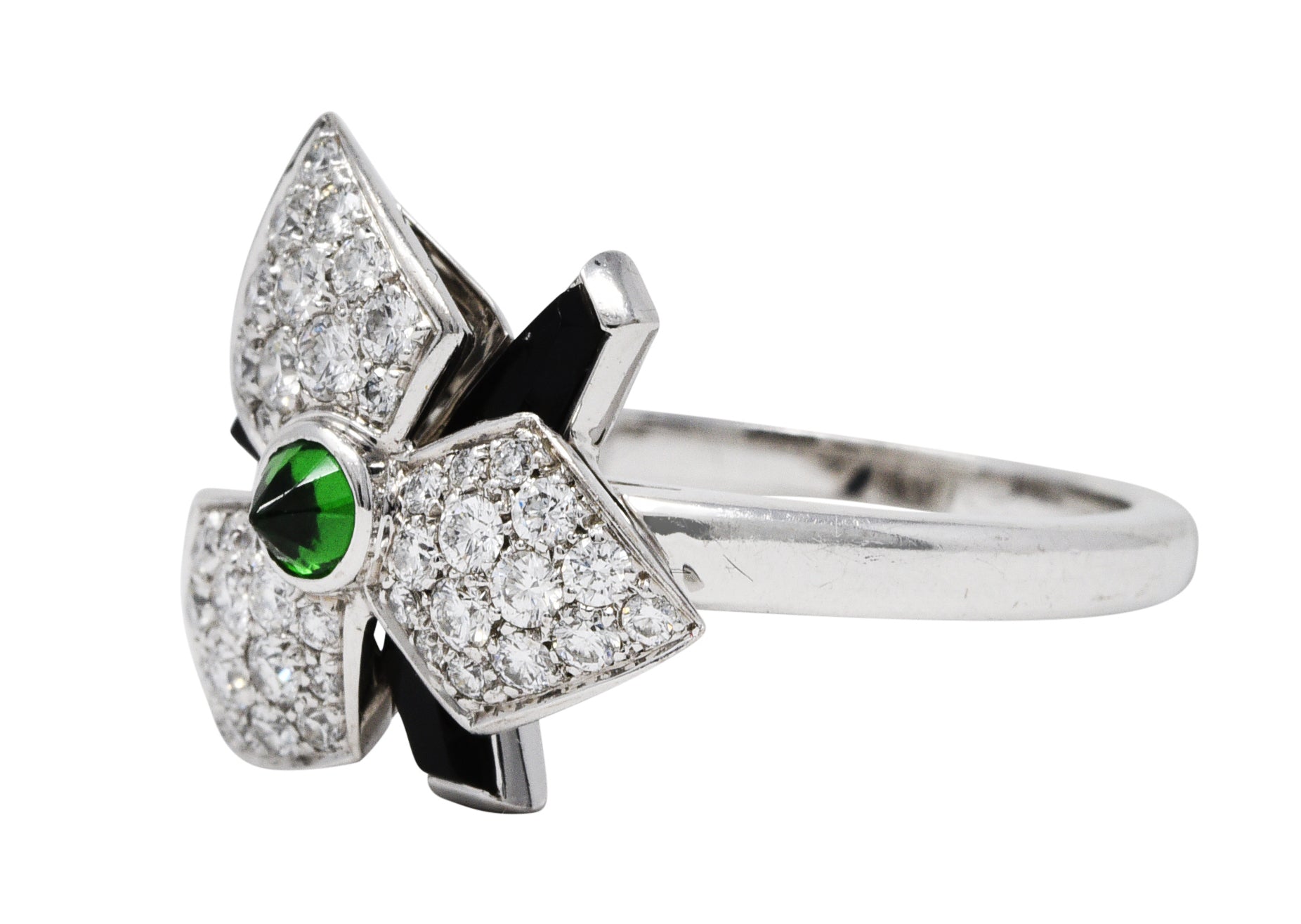 French Cartier Diamond Onyx Tsavorite Garnet 18 Karat White Gold Caresse D'Orchidees RingRing - Wilson's Estate Jewelry