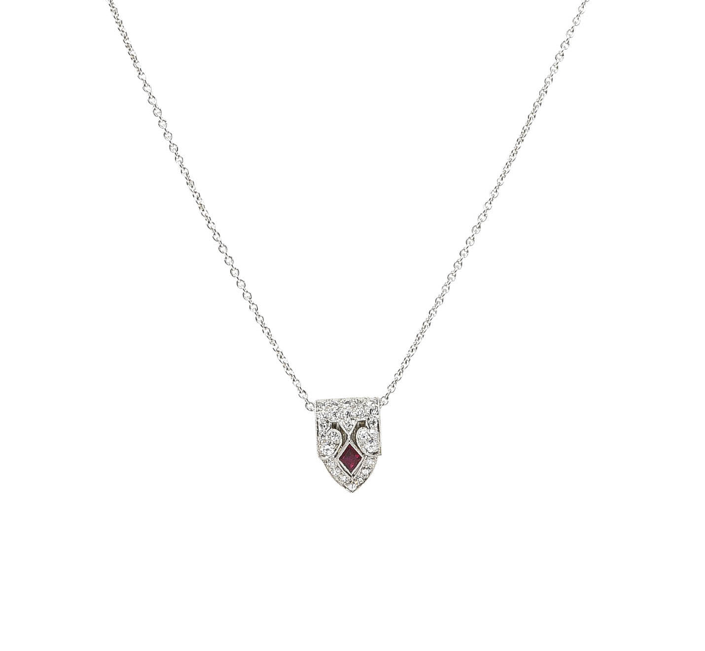 .11111 1950's Tiffany & Co. Diamond Ruby Platinum Enhancer Clip Pendant NecklaceNecklace - Wilson's Estate Jewelry