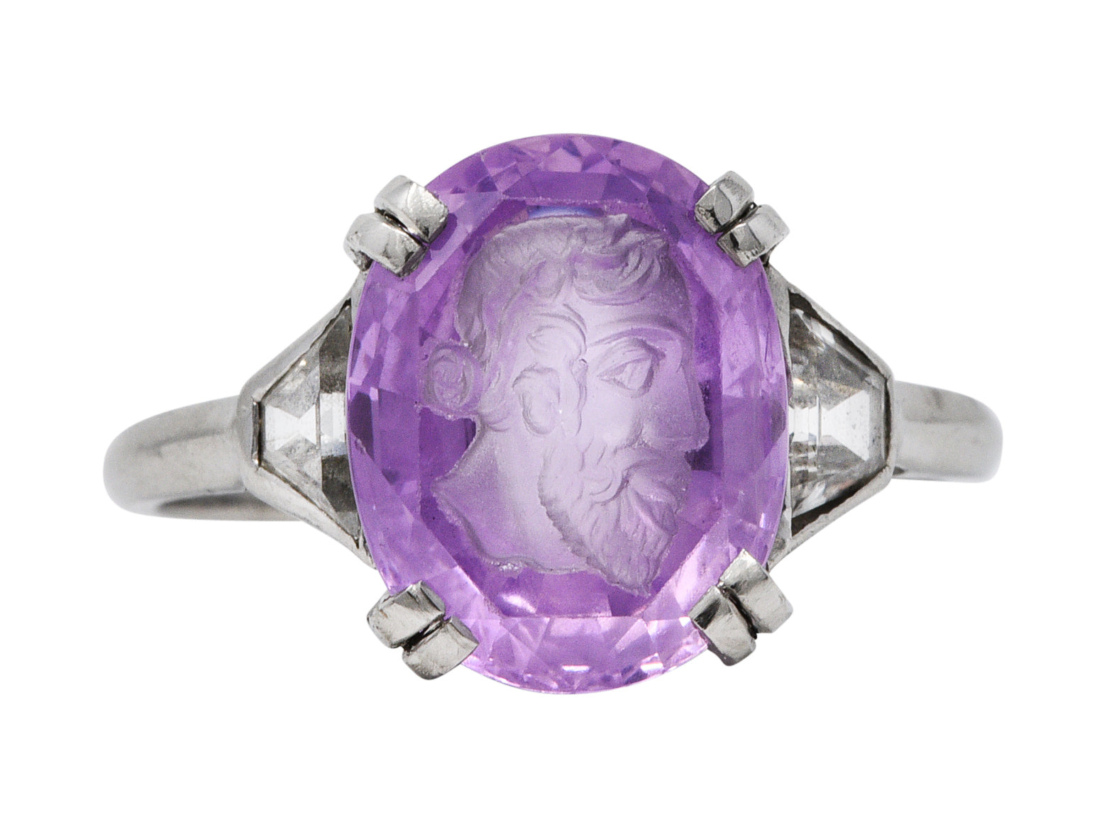 Neoclassical 4.95 CTW Purple Sapphire Diamond Platinum Zeus Intaglio Art Deco RingRing - Wilson's Estate Jewelry