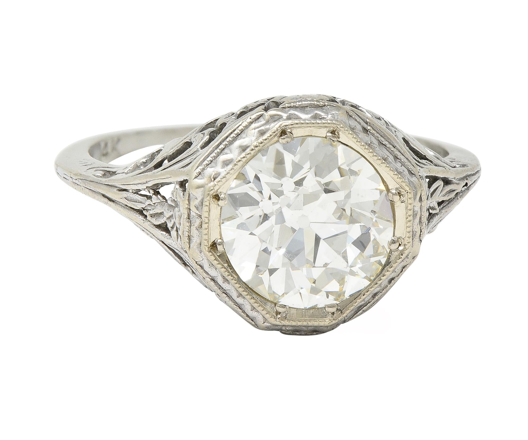 Edwardian 2.07 CTW Old European Cut Diamond 14 Karat White Gold Engagement Ring