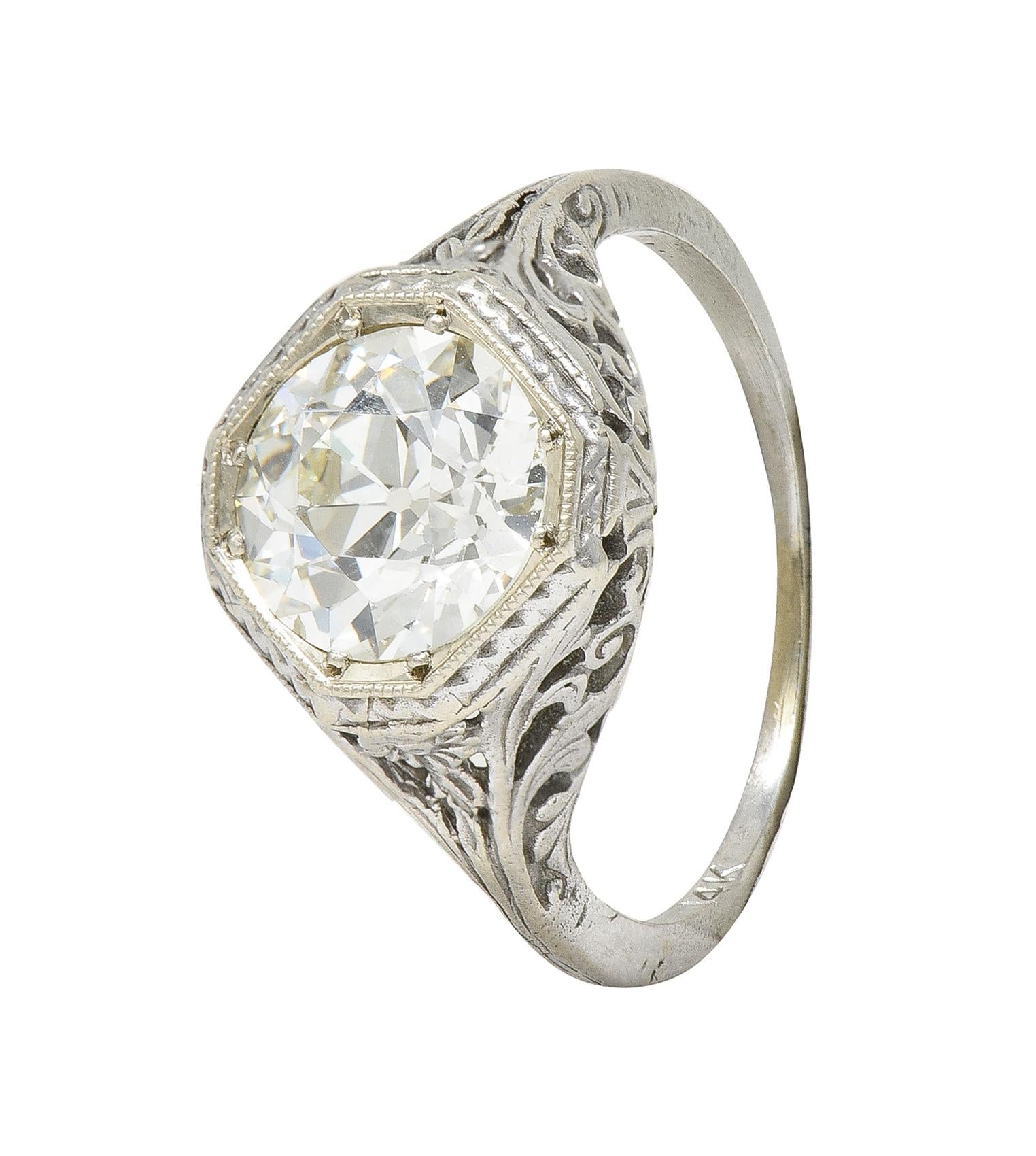 Edwardian 2.07 CTW Old European Cut Diamond 14 Karat White Gold Engagement Ring