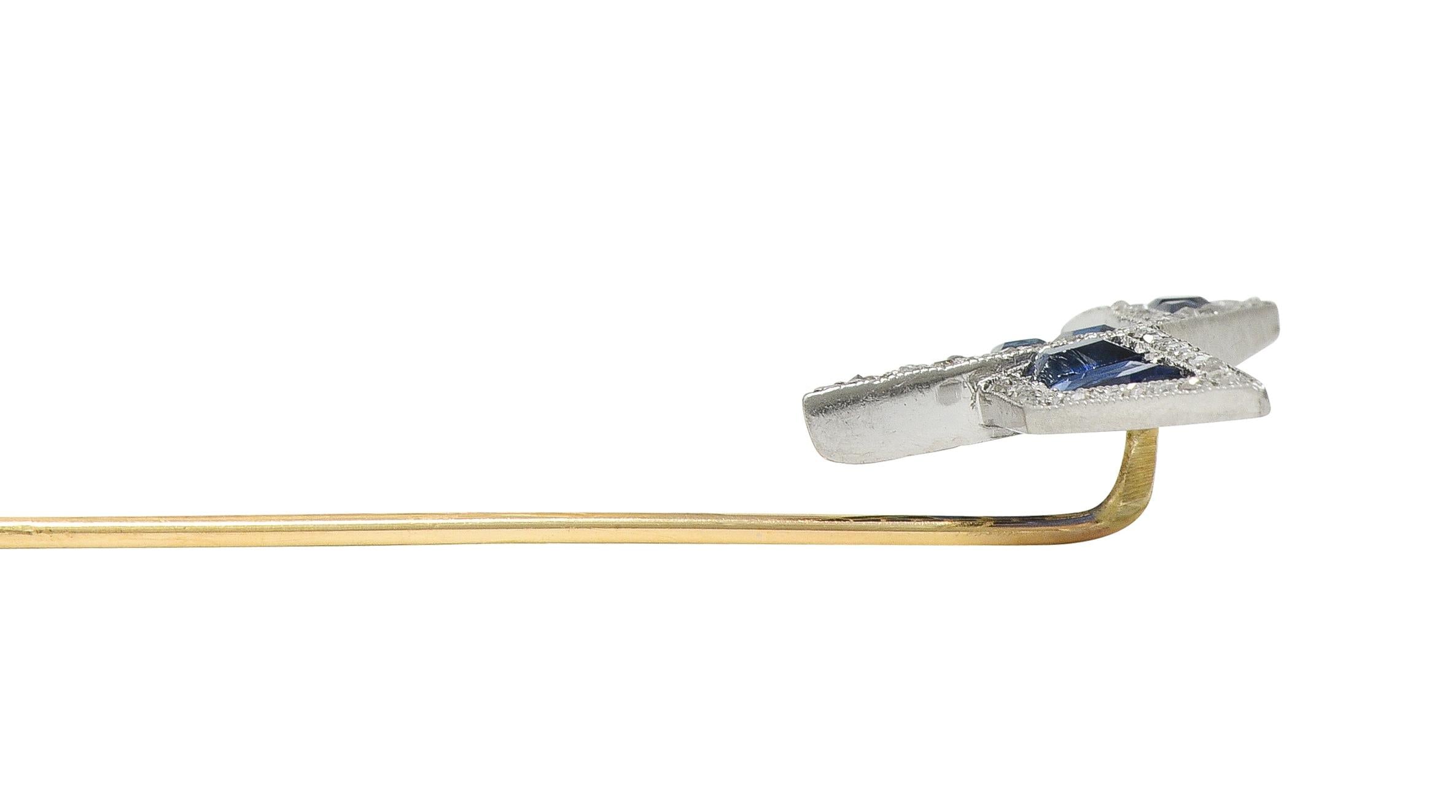 Art Deco 2.34 CTW Sapphire Diamond Platinum 14 Karat Gold Origami Bird Stickpin