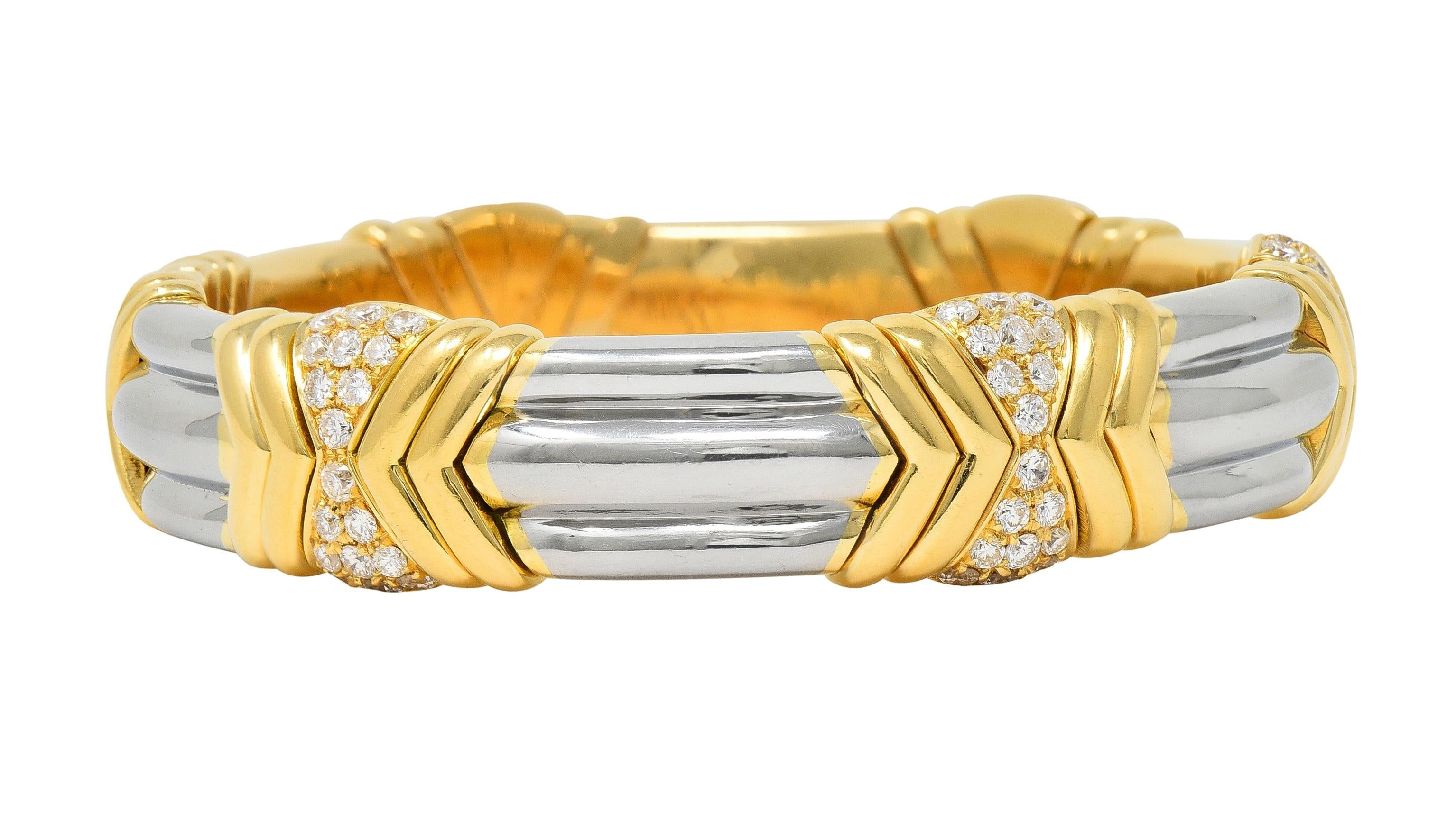 Bulgari 2.60 CTW Diamond 18 Karat Yellow Gold Steel Vintage Cuff Bracelet