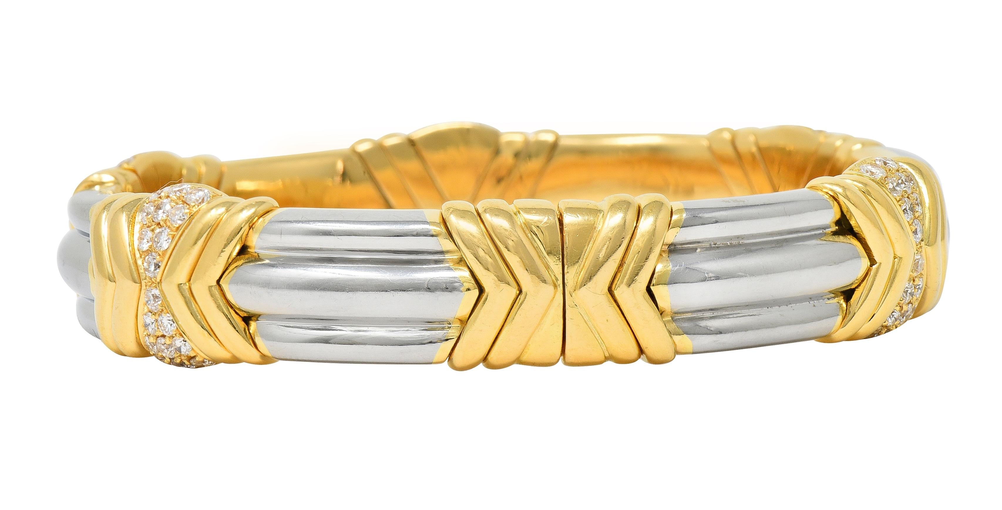 Bulgari 2.60 CTW Diamond 18 Karat Yellow Gold Steel Vintage Cuff Bracelet