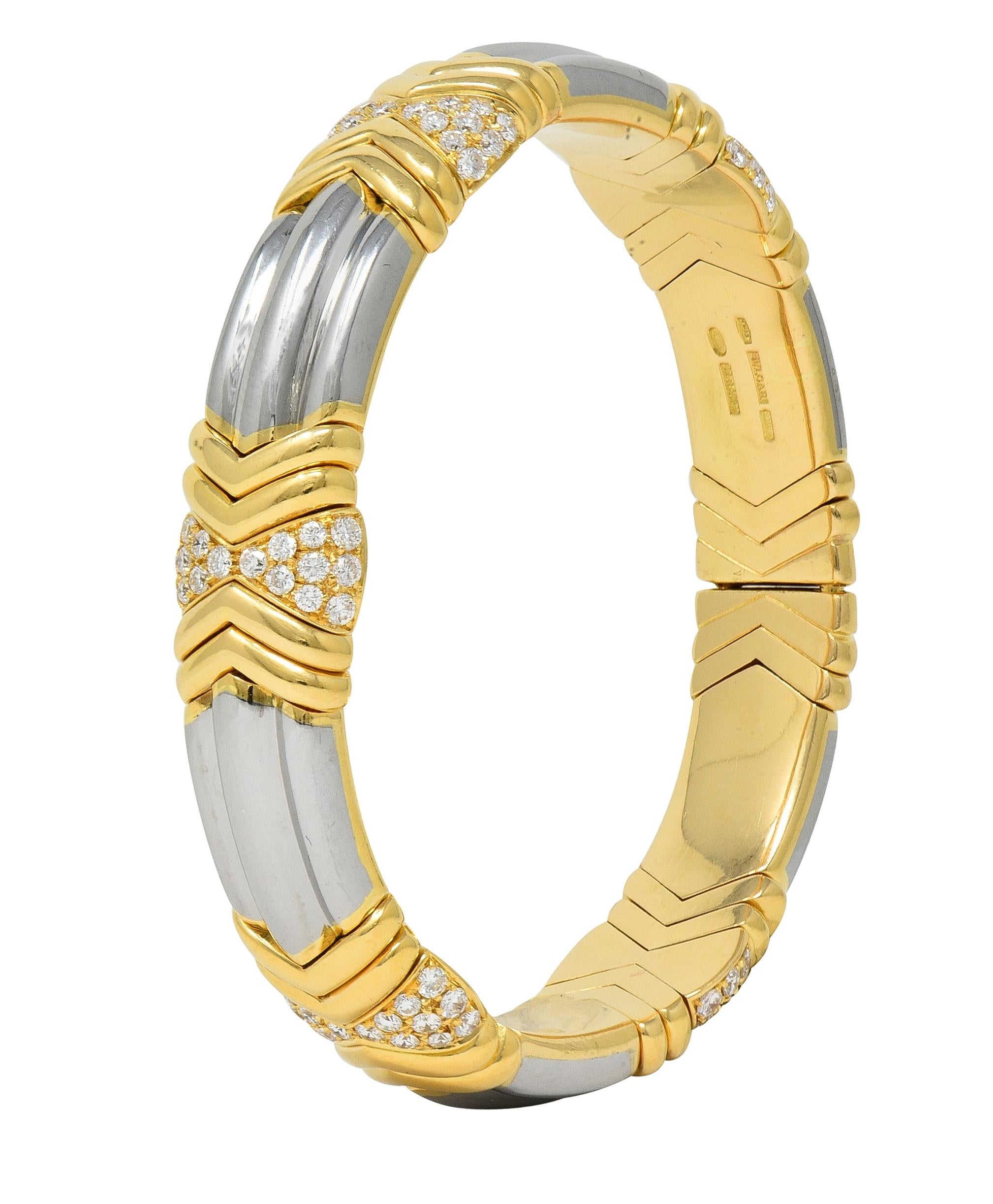 Bulgari 2.60 CTW Diamond 18 Karat Yellow Gold Steel Vintage Cuff Bracelet