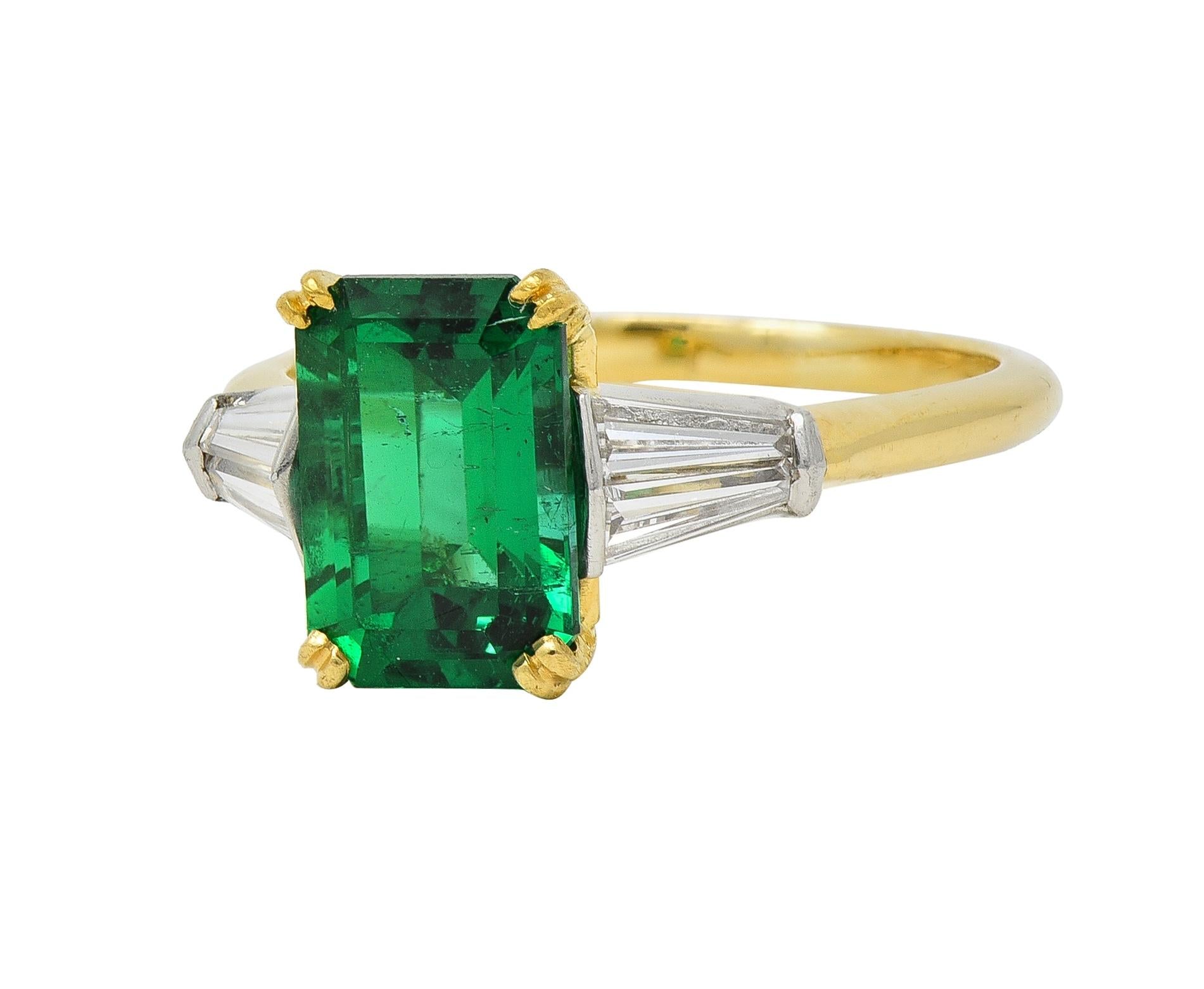 Tiffany & Co. 3.15 CTW Emerald Diamond Platinum 18 Karat Gold Vintage Ring AGL