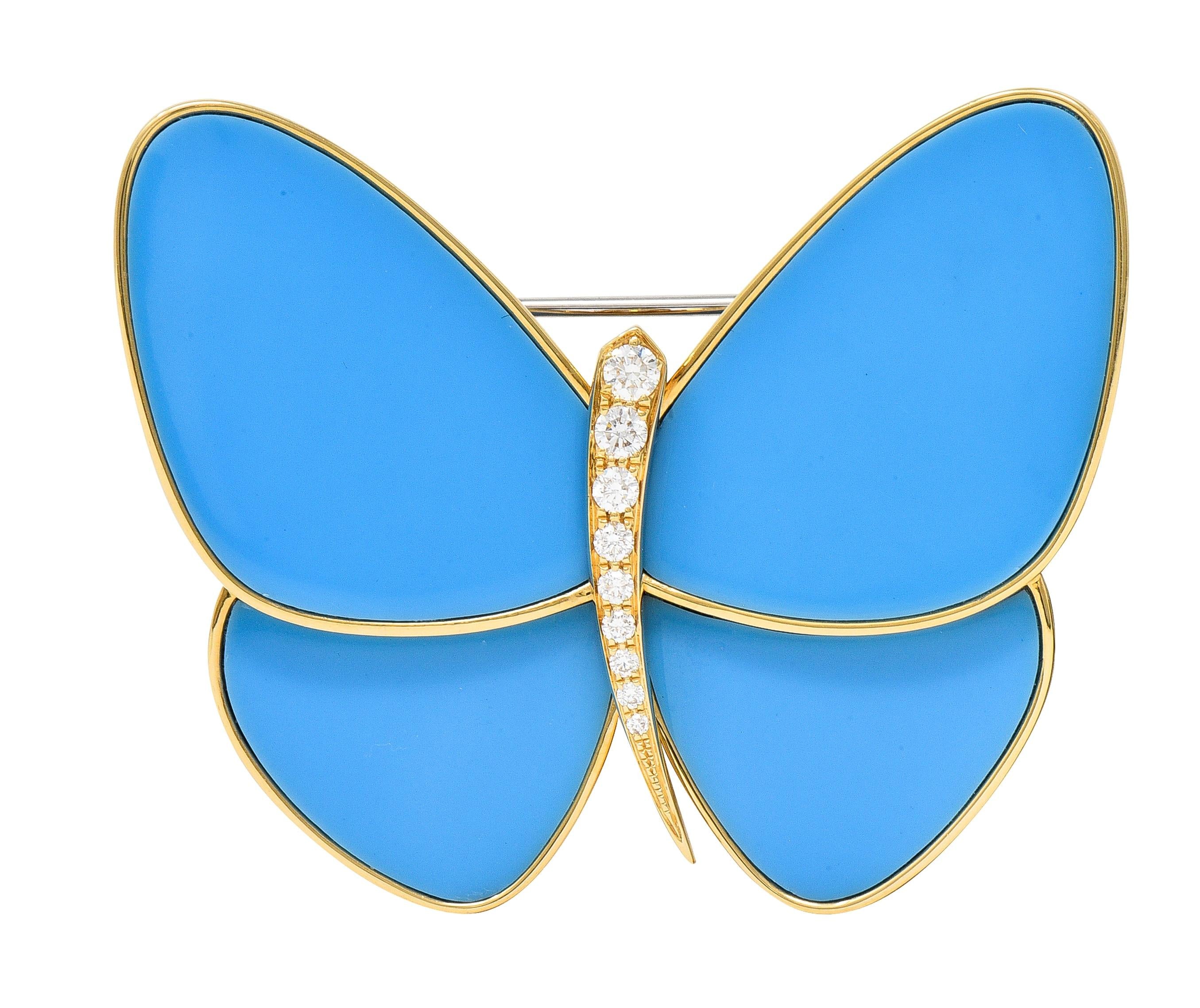 Van Cleef & Arpels Turquose Diamond 18 Karat Gold Papillon Butterfly Brooch