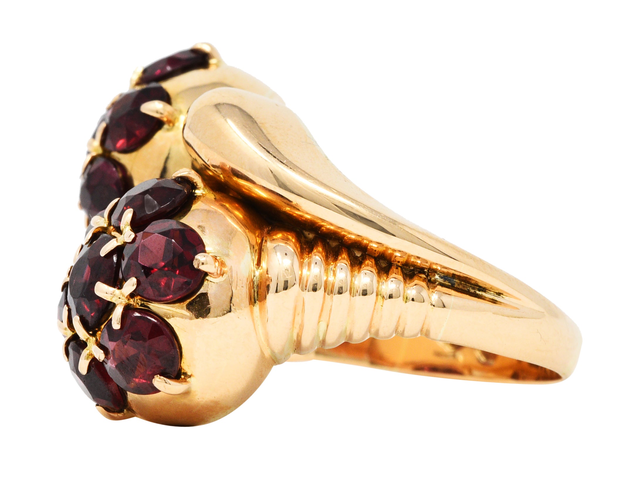 Retro Garnet 18 Karat Gold Bypass Cluster RingRing - Wilson's Estate Jewelry