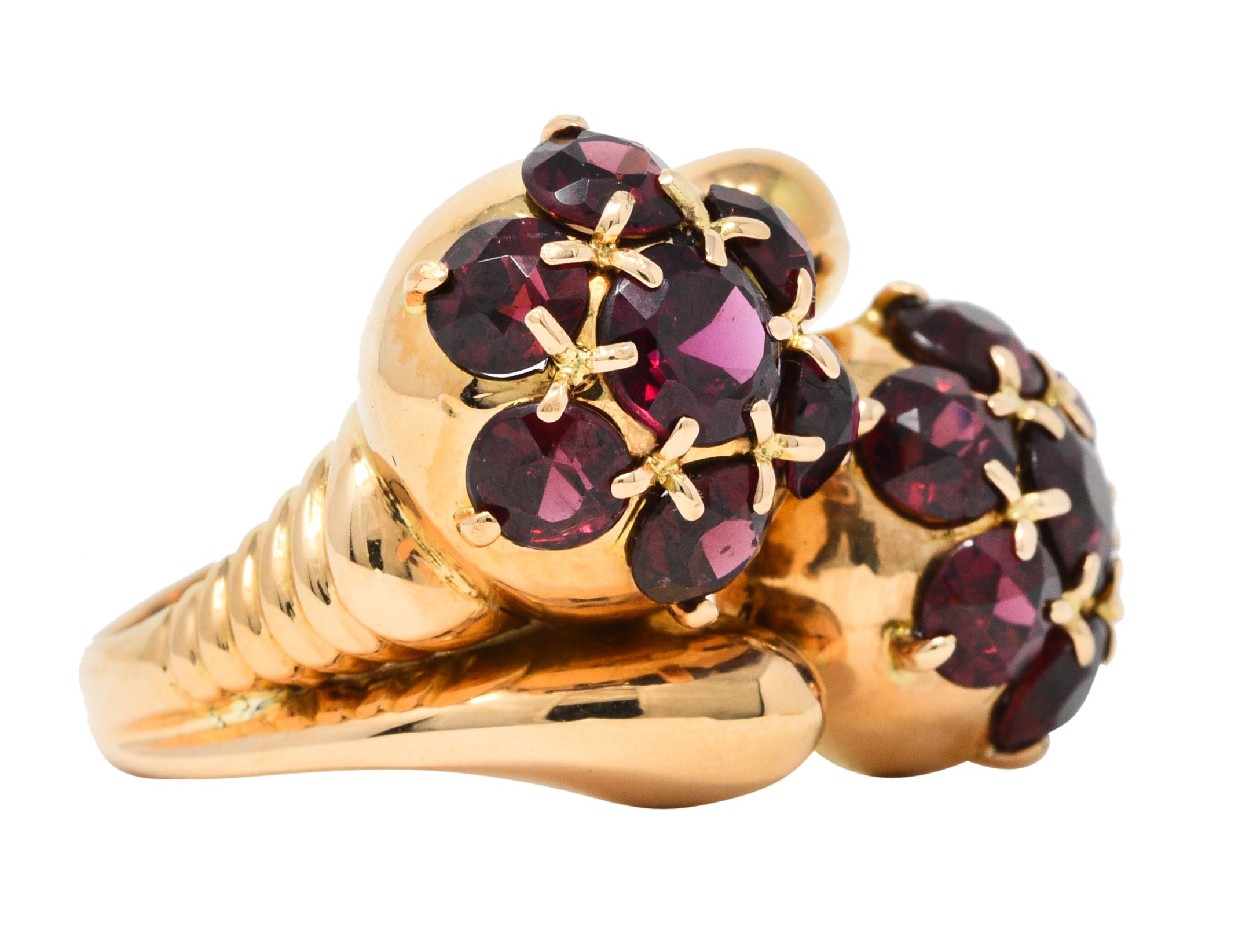 Retro Garnet 18 Karat Gold Bypass Cluster RingRing - Wilson's Estate Jewelry