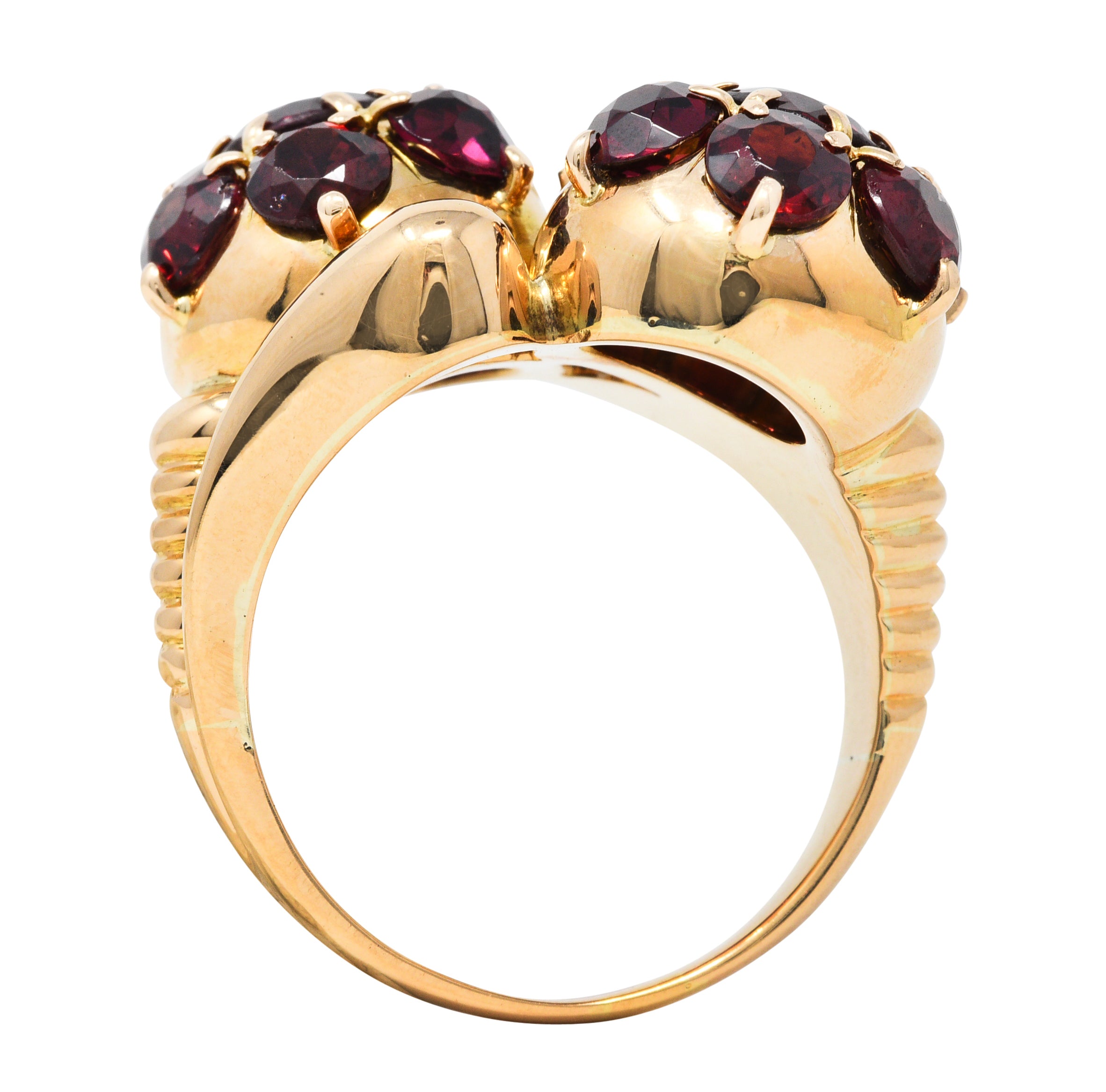 Retro Garnet 18 Karat Gold Bypass Cluster RingRing - Wilson's Estate Jewelry