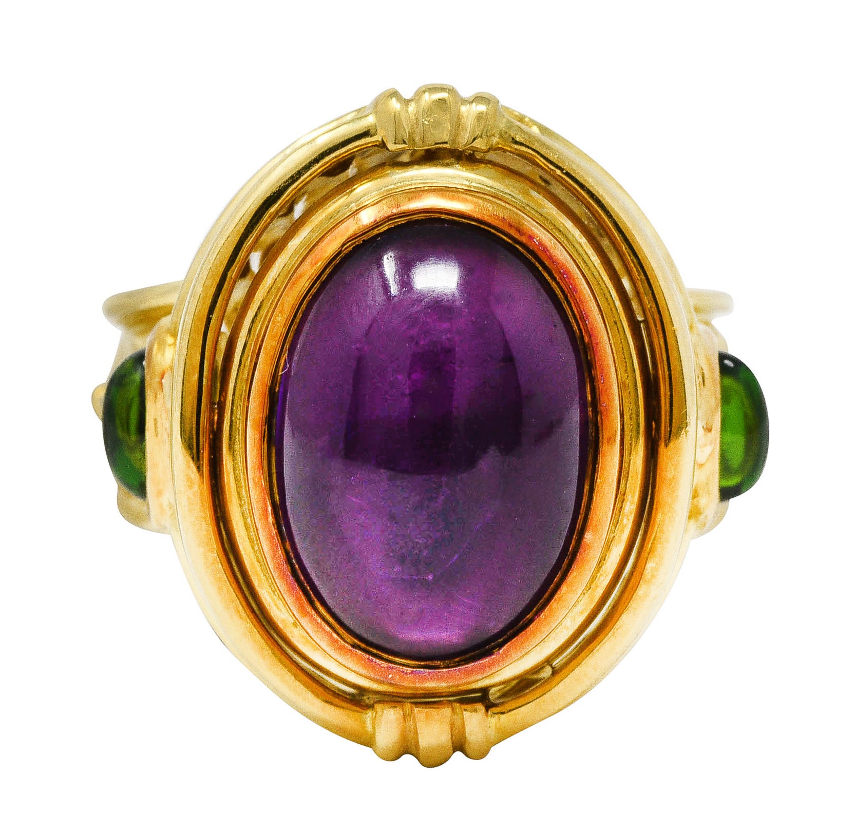 Seidengang Neoclassical Amethyst Green Tourmaline 18 Karat Yellow Gold Classic Apollo Flip Ring Wilson's Estate Jewelry