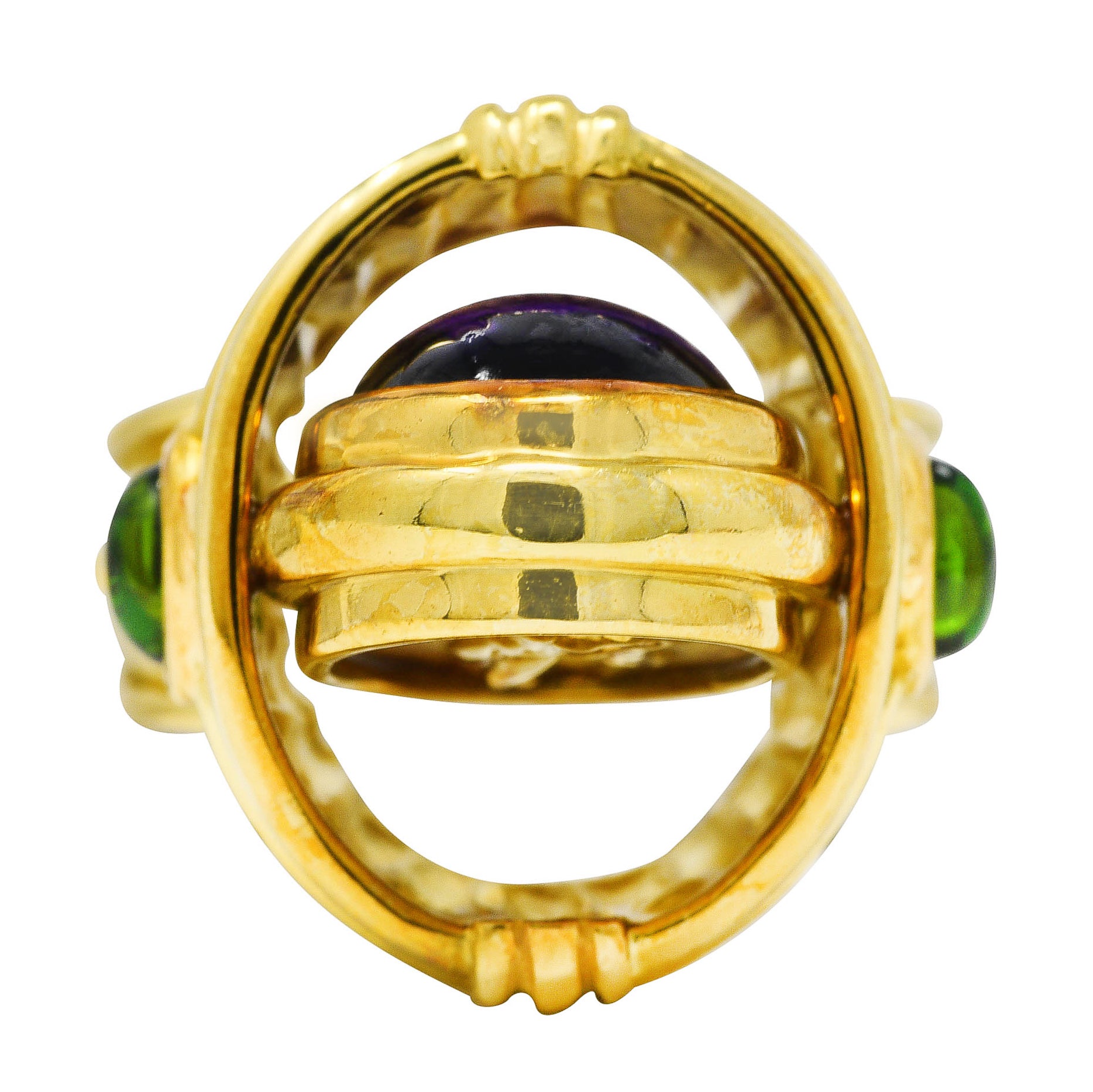 Seidengang Neoclassical Amethyst Green Tourmaline 18 Karat Yellow Gold Classic Apollo Flip Ring Wilson's Estate Jewelry