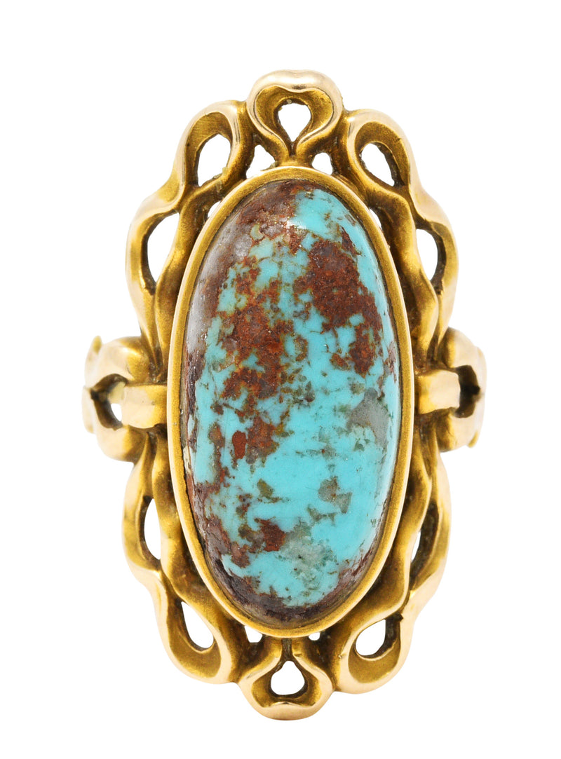 Art Nouveau Turquoise 14 Karat Yellow Gold Cabochon RingRing - Wilson's Estate Jewelry