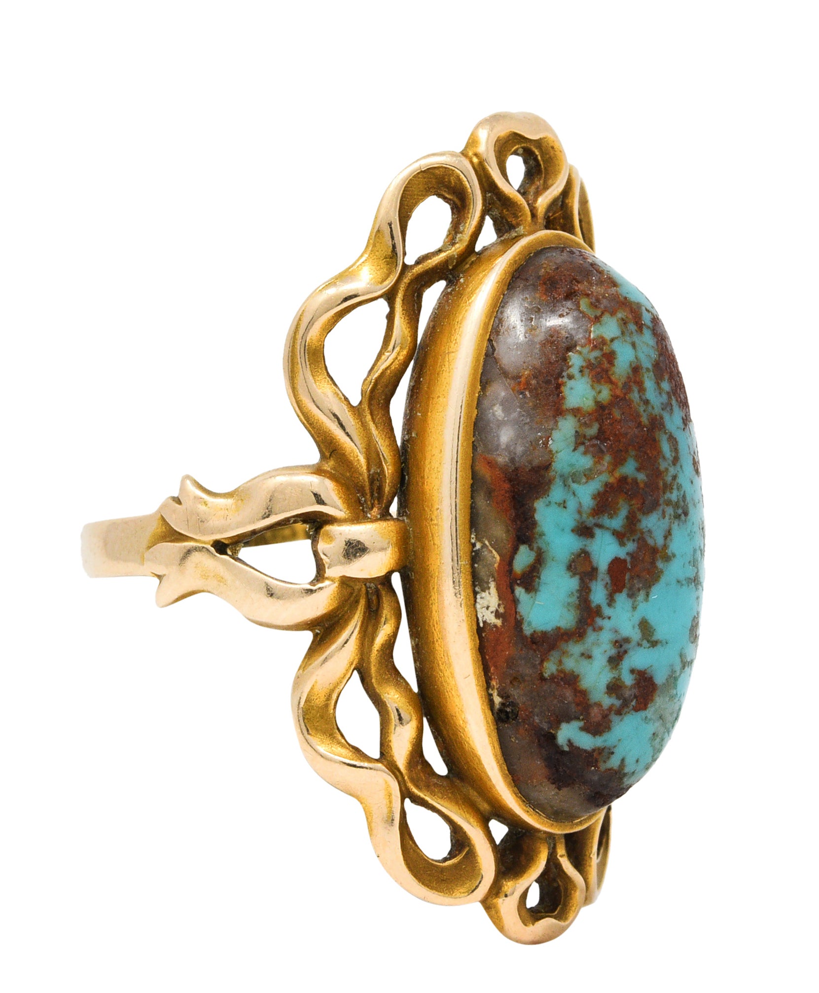 Art Nouveau Turquoise 14 Karat Yellow Gold Cabochon RingRing - Wilson's Estate Jewelry