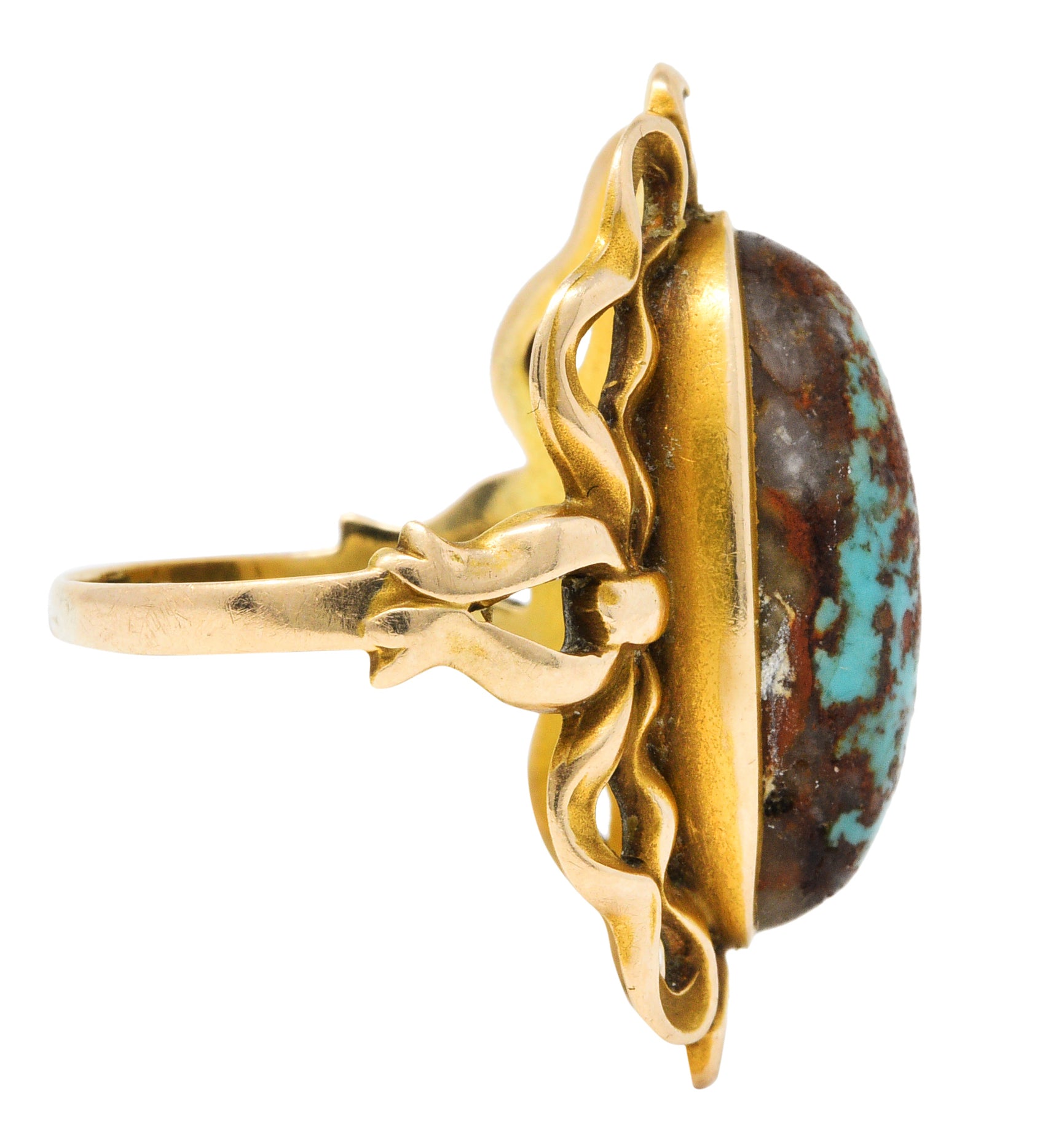 Art Nouveau Turquoise 14 Karat Yellow Gold Cabochon RingRing - Wilson's Estate Jewelry