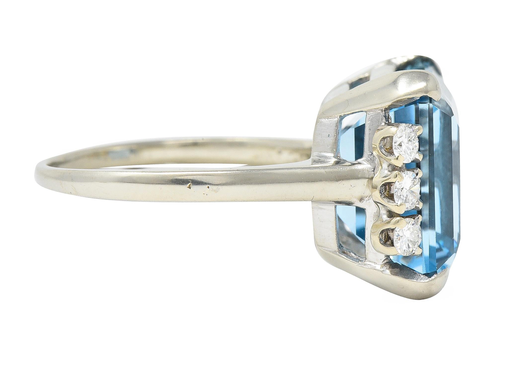 Mid-Century 9.41 CTW Aquamarine Diamond 14 Karat Gold Vintage Cocktail Ring