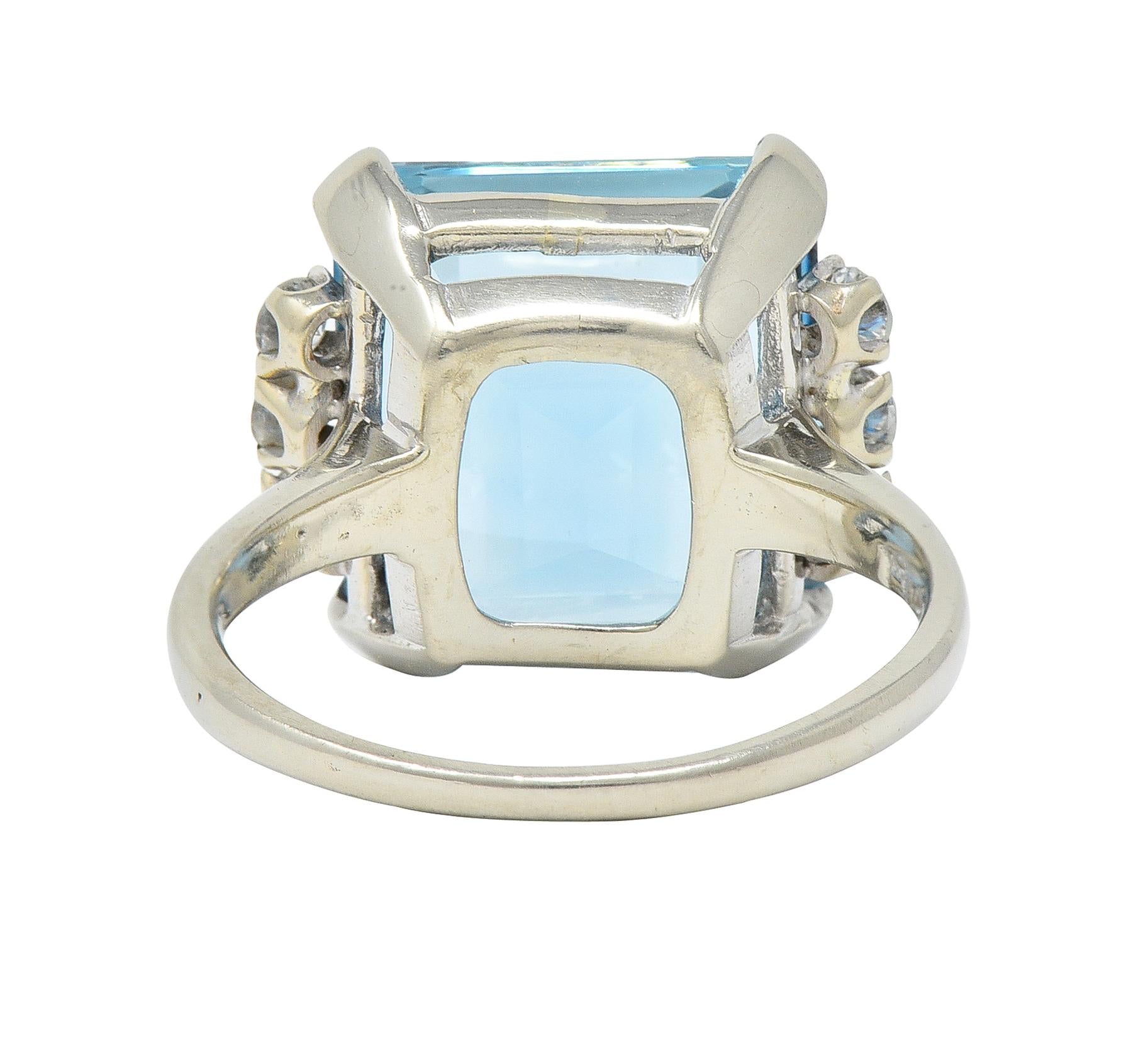 Mid-Century 9.41 CTW Aquamarine Diamond 14 Karat Gold Vintage Cocktail Ring