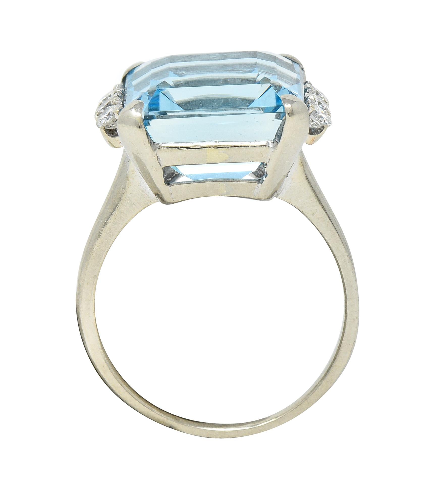 Mid-Century 9.41 CTW Aquamarine Diamond 14 Karat Gold Vintage Cocktail Ring