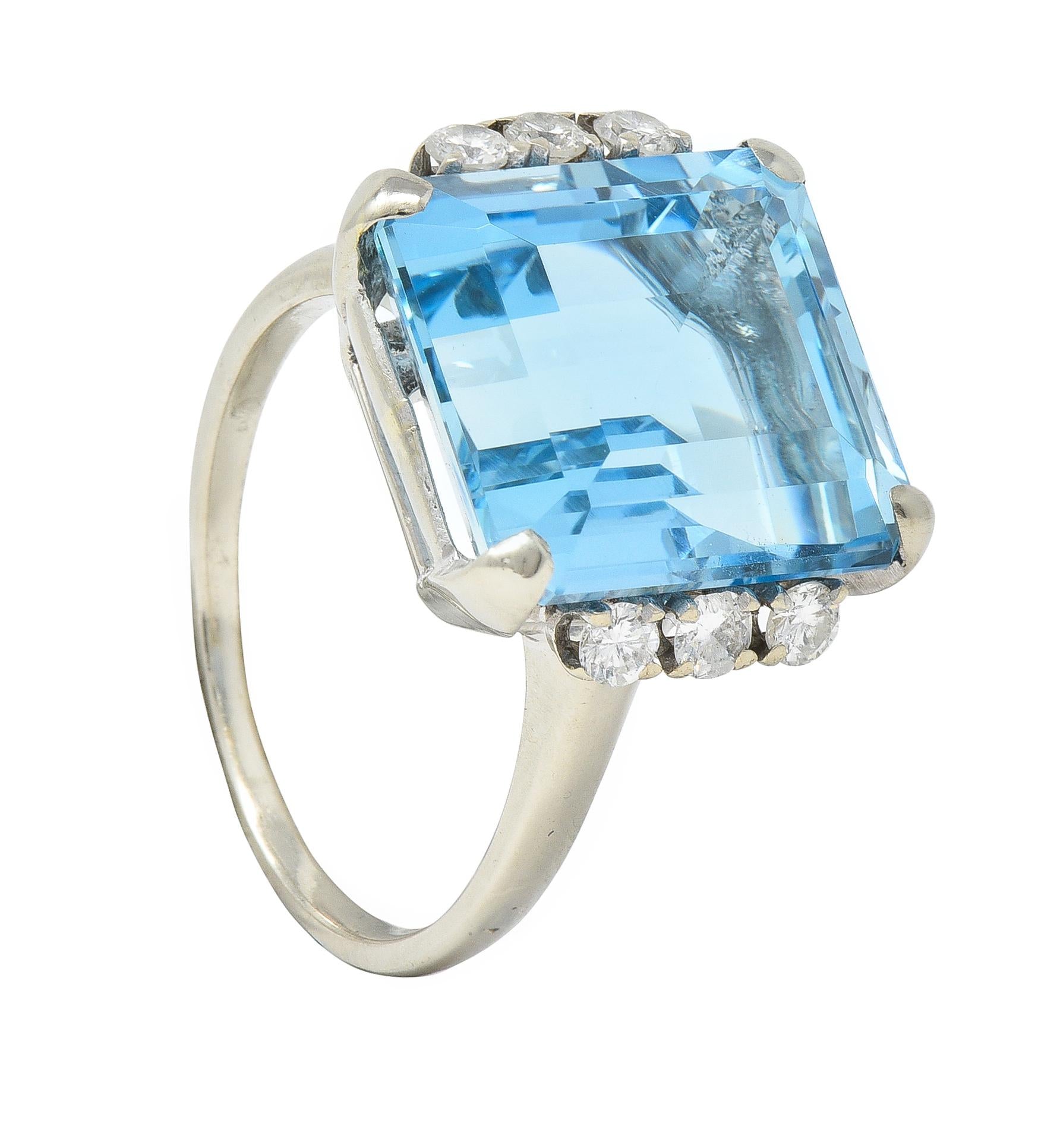 Mid-Century 9.41 CTW Aquamarine Diamond 14 Karat Gold Vintage Cocktail Ring