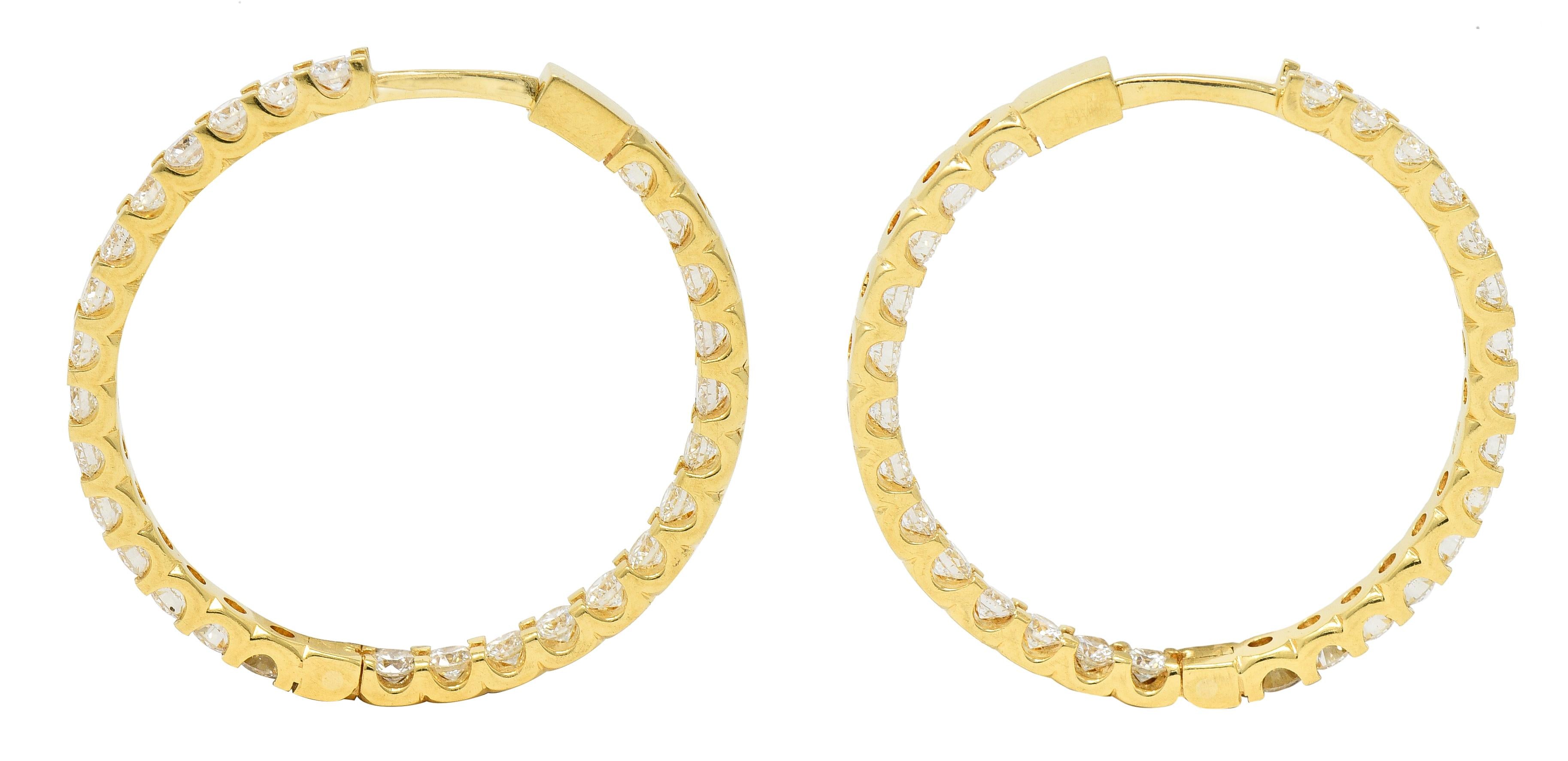 Contemporary 2.80 CTW Diamond 18 Karat Yellow Gold Inside Outside Hoop Earirngs