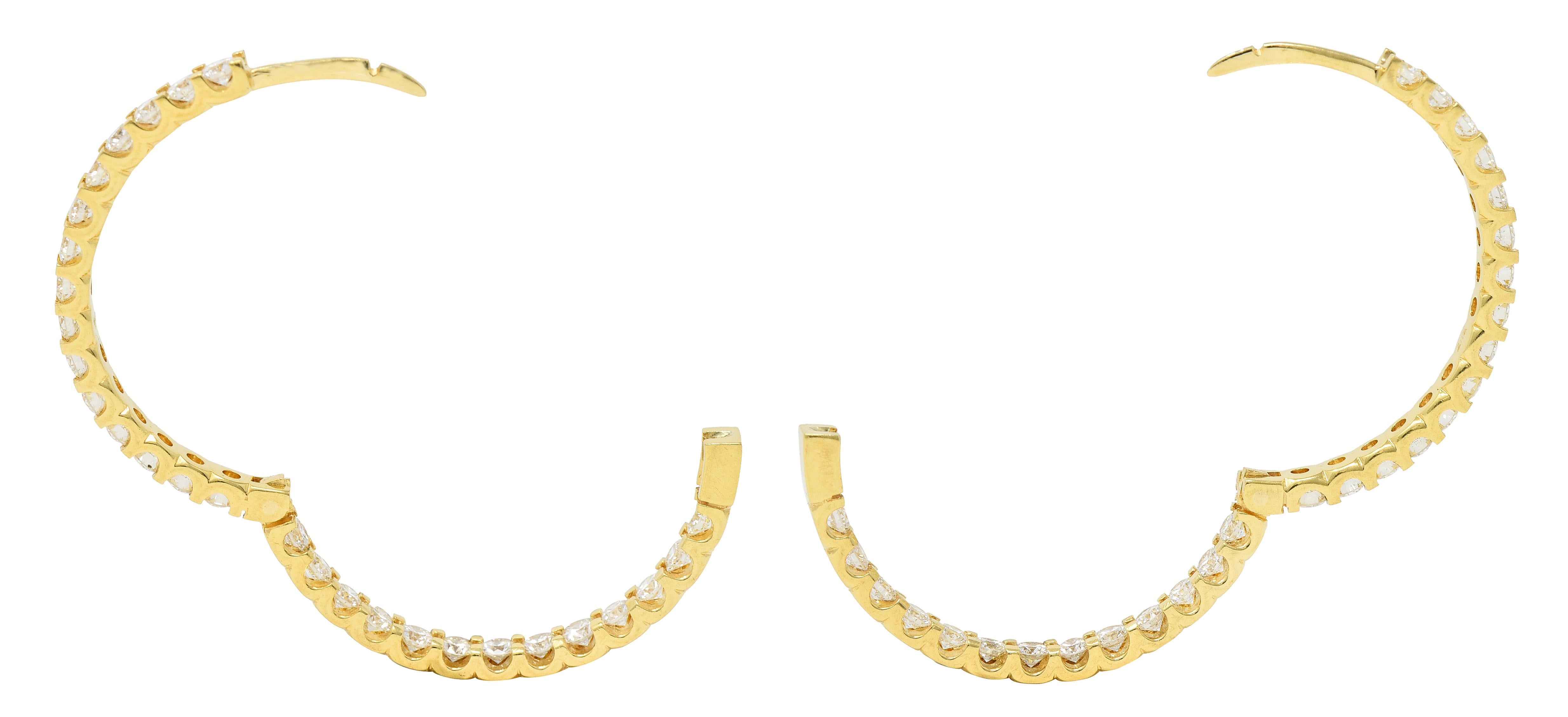 Contemporary 2.80 CTW Diamond 18 Karat Yellow Gold Inside Outside Hoop Earirngs