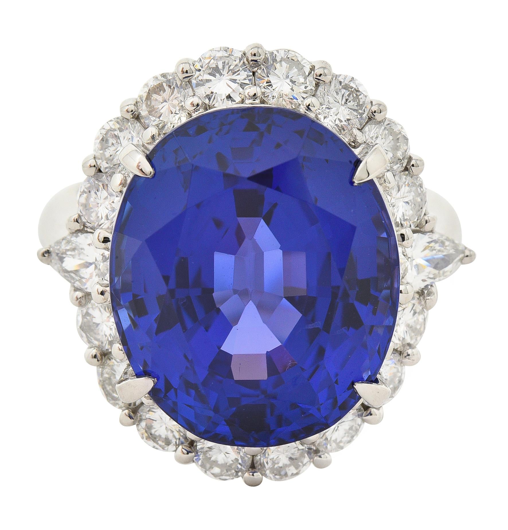 Contemporary 19.45 CTW Tanzanite Diamond Platinum Halo Ring