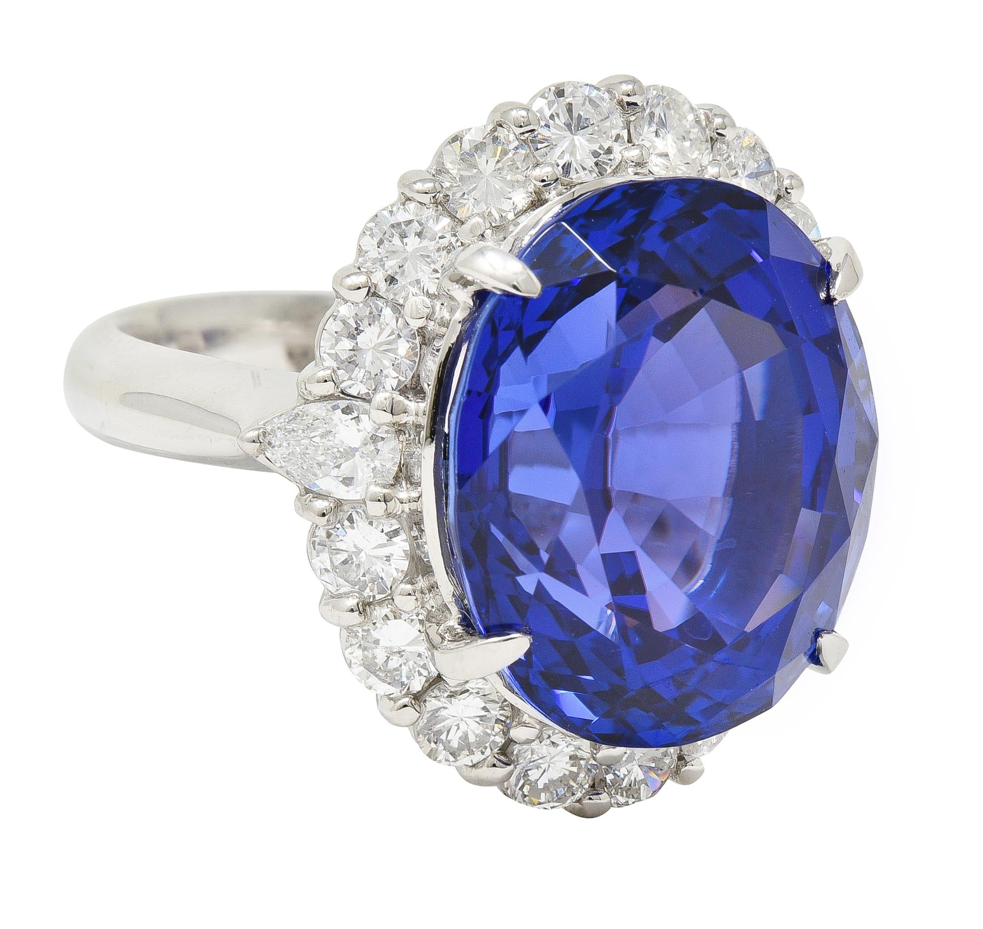 Contemporary 19.45 CTW Tanzanite Diamond Platinum Halo Ring