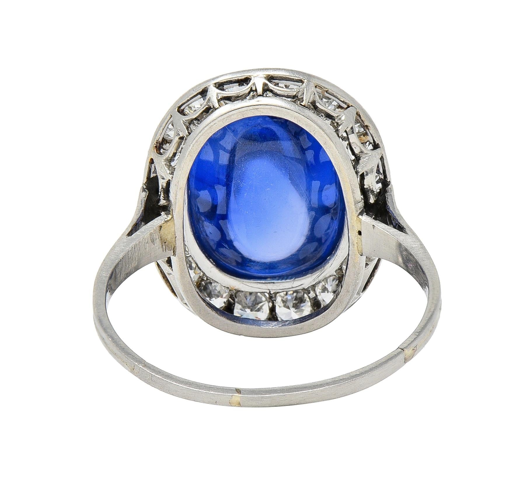 Art Deco 6.32 CTW No Heat Burma Sapphire Diamond Platinum Halo Ring AGL