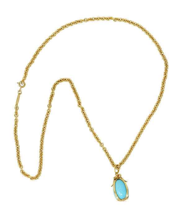 Jean Schlumberger Tiffany & Co. Late 1970's Turquoise 18 Karat Yellow Gold Egg Vintage Pendant Necklace Wilson's Estate Jewelry
