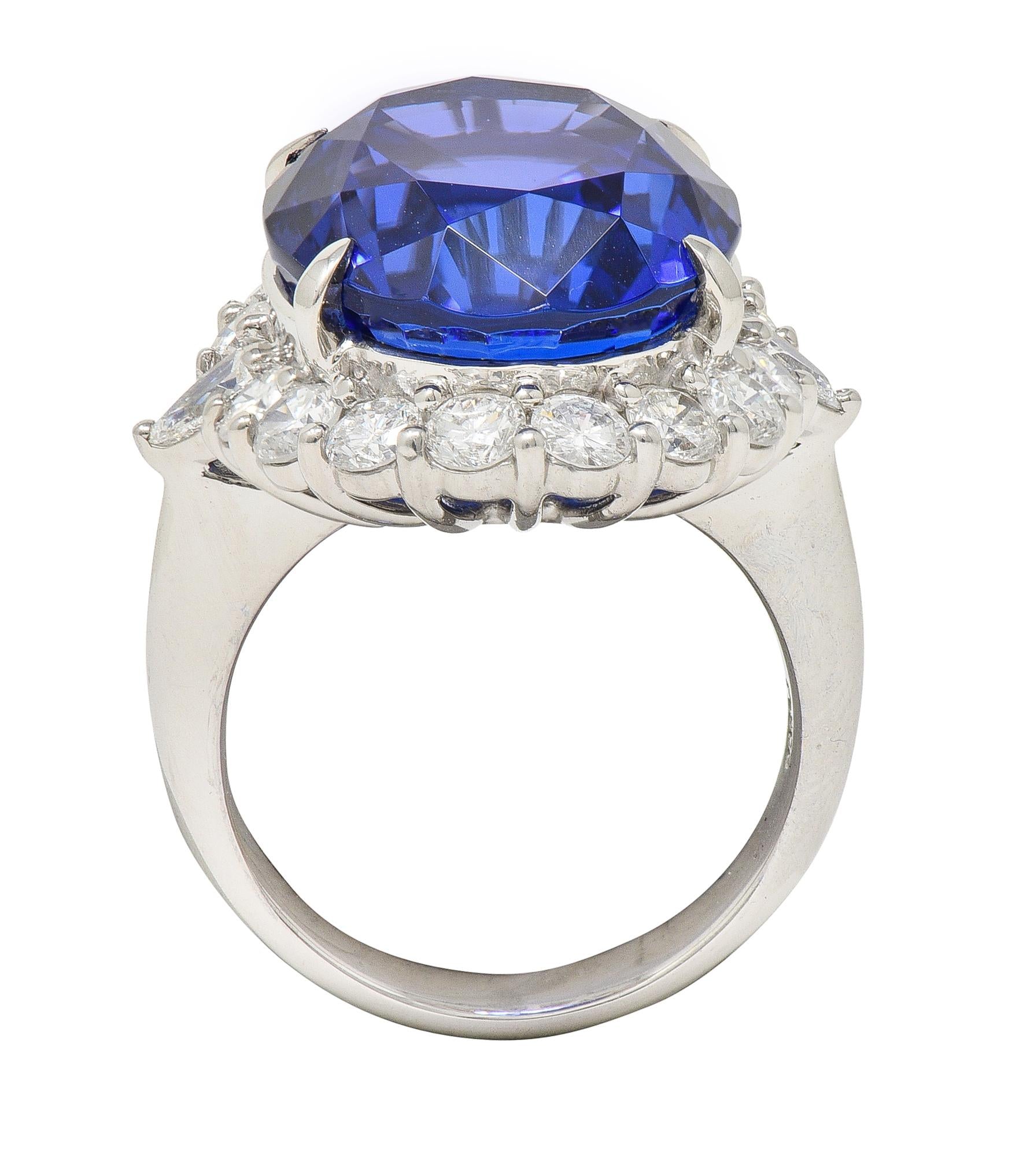 Contemporary 19.45 CTW Tanzanite Diamond Platinum Halo Ring