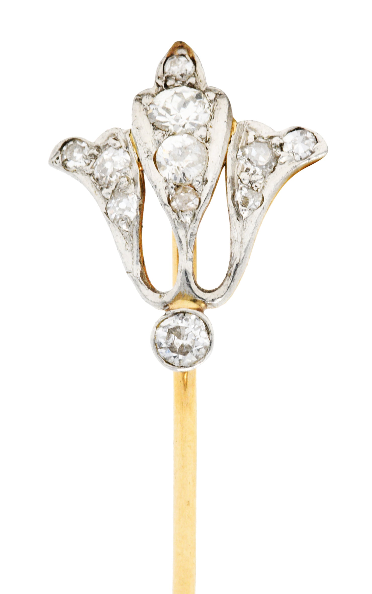 Edwardian 0.40 CTW Diamond Platinum-Topped 14 Karat Gold Lily Of The Valley StickpinStick Pin - Wilson's Estate Jewelry