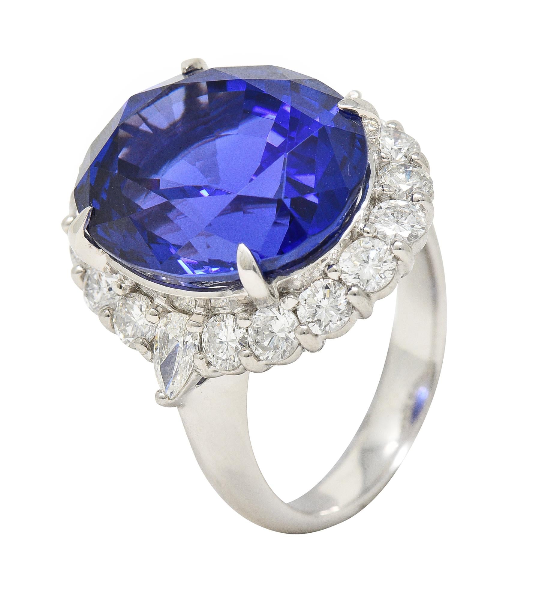 Contemporary 19.45 CTW Tanzanite Diamond Platinum Halo Ring