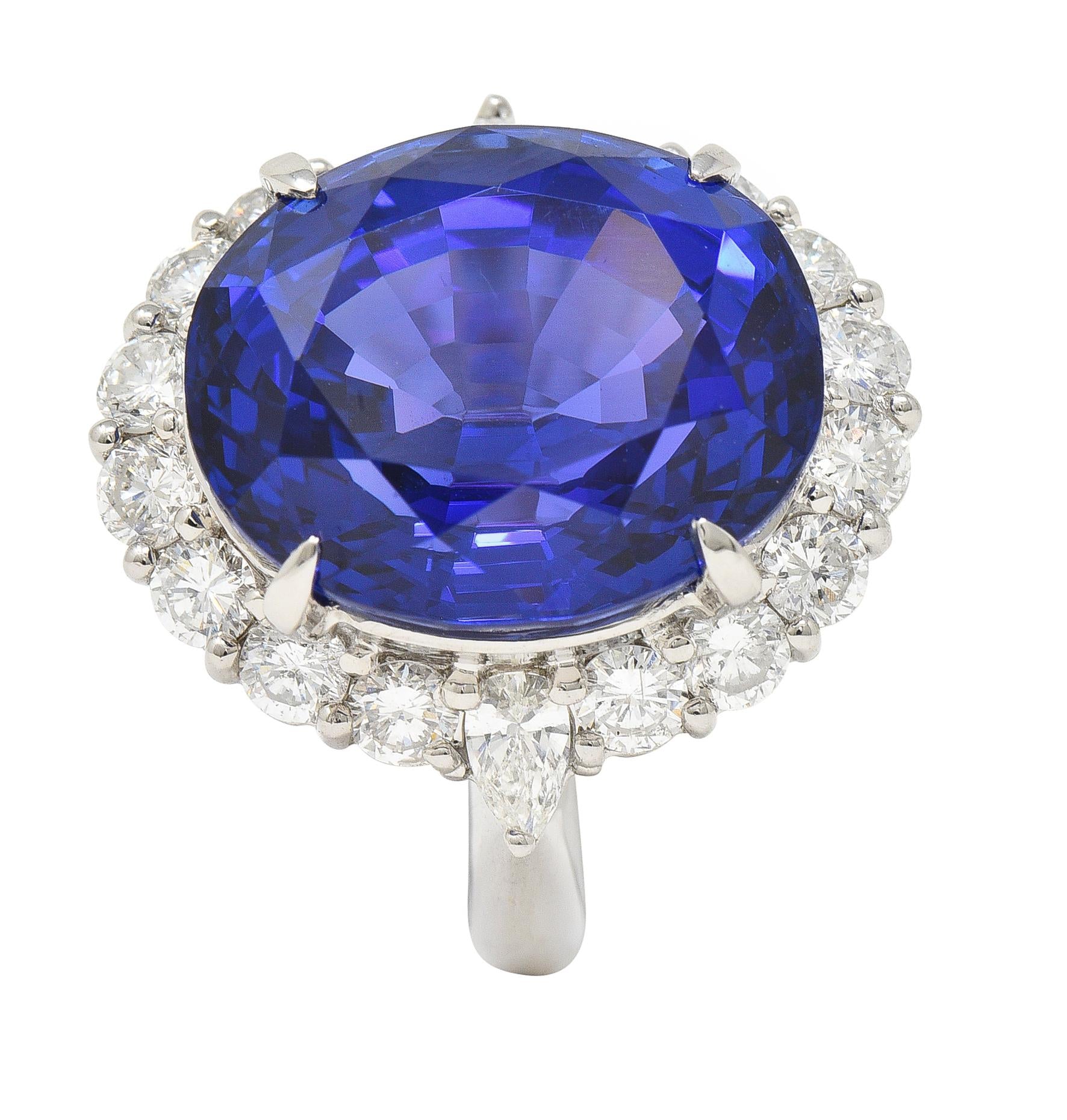 Contemporary 19.45 CTW Tanzanite Diamond Platinum Halo Ring